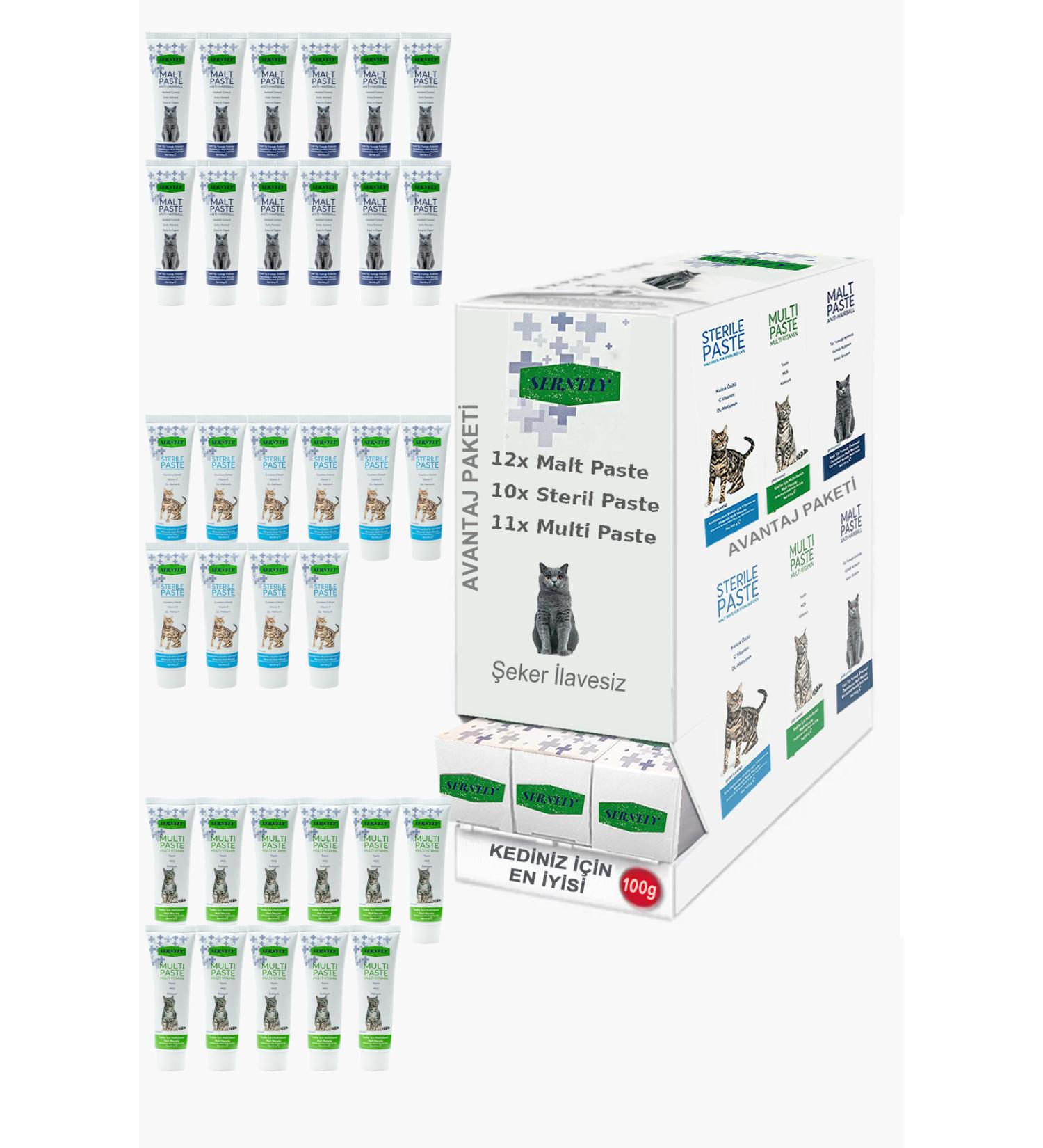 Sernely Cat Vitamin Advantage Package (Malt Paste 12x100gr Multi Paste 11x100gr Sterile Paste 10x100gr)-018