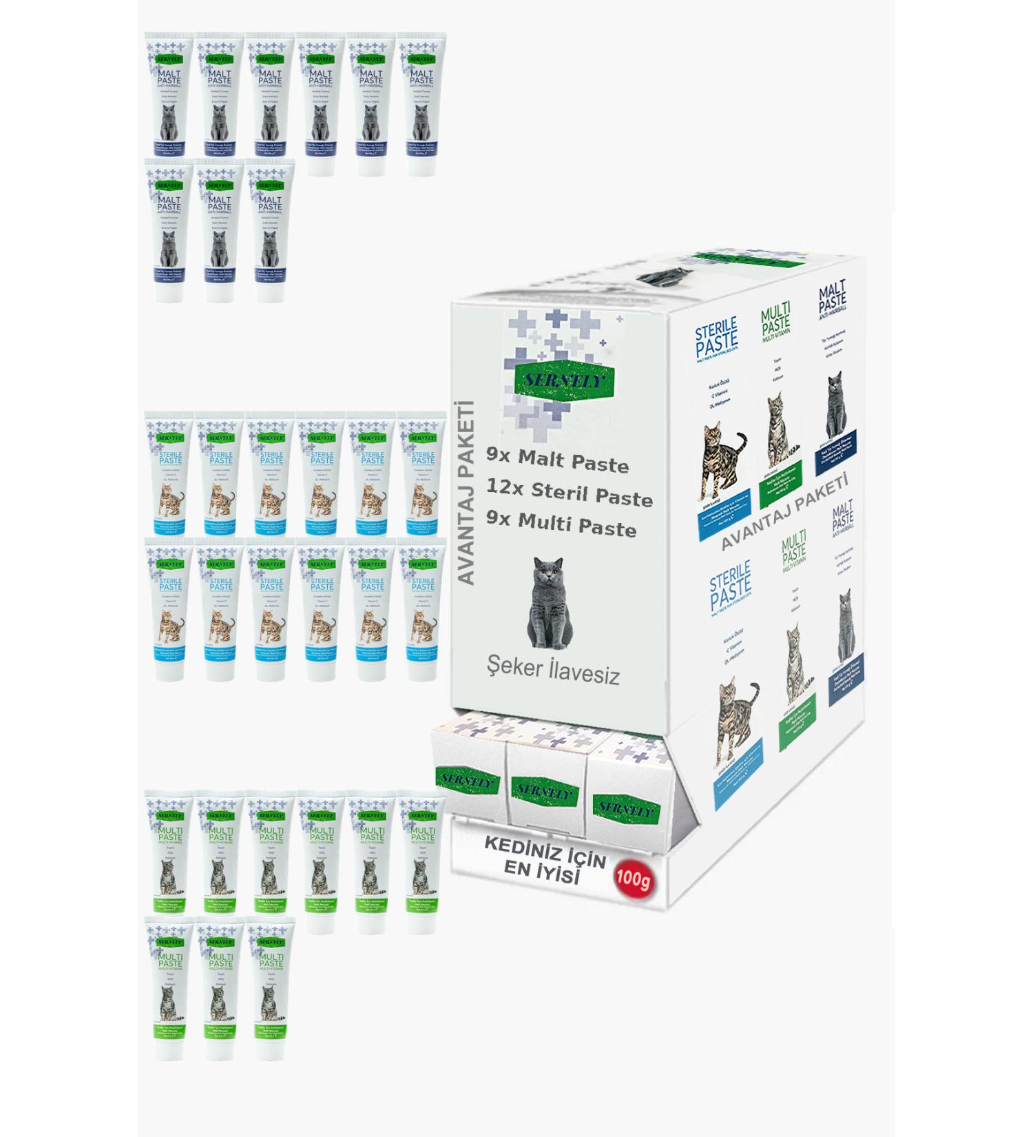 Sernely Cat Vitamin Advantage Package (Sterile Paste 12x100gr Multi Paste 9x100gr Malt Paste 9x100gr)-020