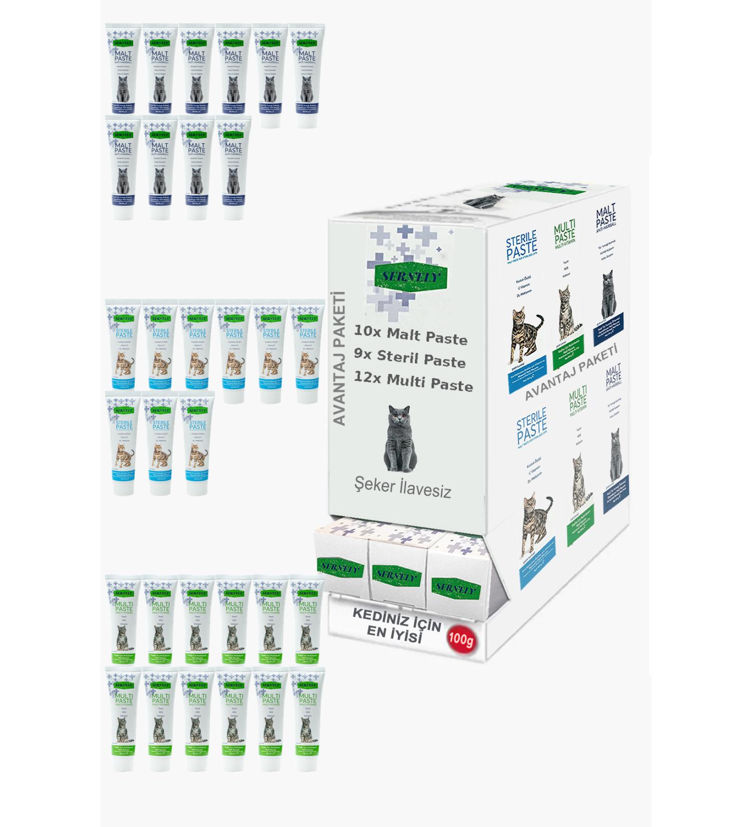 Sernely Cat Vitamin Advantage Package (Multi Paste 12x100gr Malt Paste 10x100gr Sterile Paste 9x100gr)-028