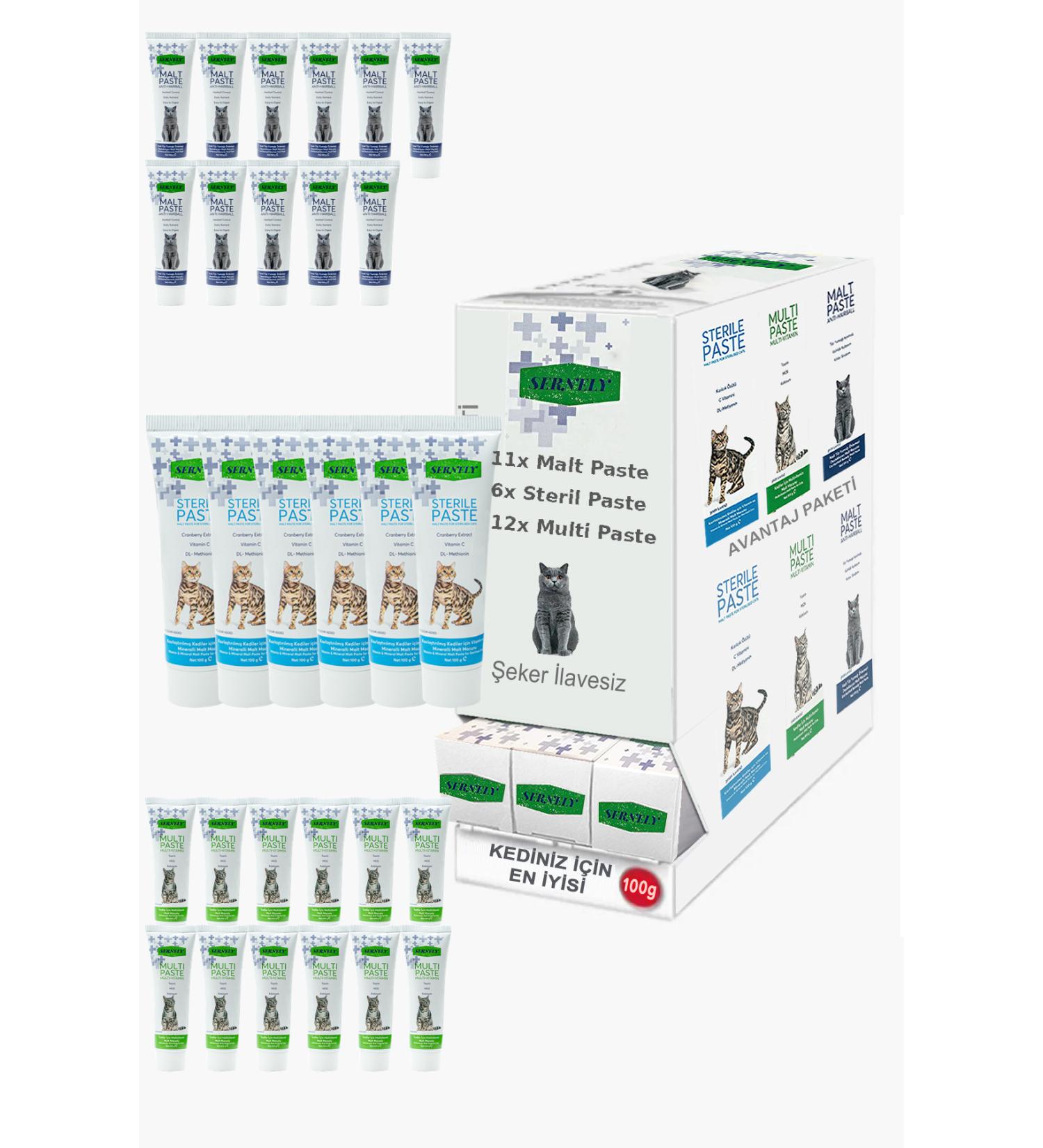 Sernely Cat Vitamin Advantage Package (Multi Paste 12x100gr Malt Paste 11x100gr Sterile Paste 6x100gr)-114
