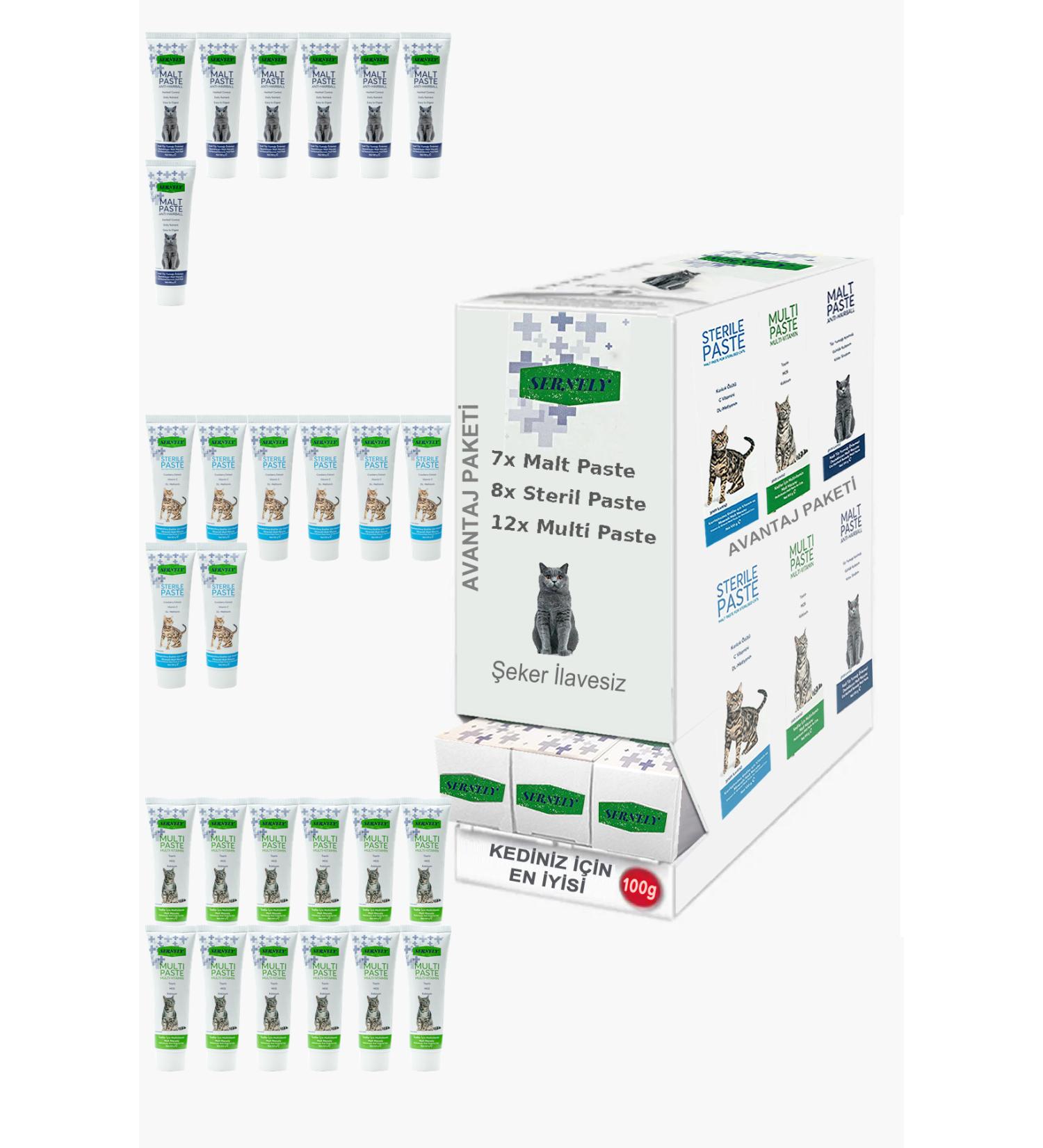 Sernely Cat Vitamin Advantage Package (Multi Paste 12x100gr Sterile Paste 8x100gr Malt Paste 7x100gr)-068