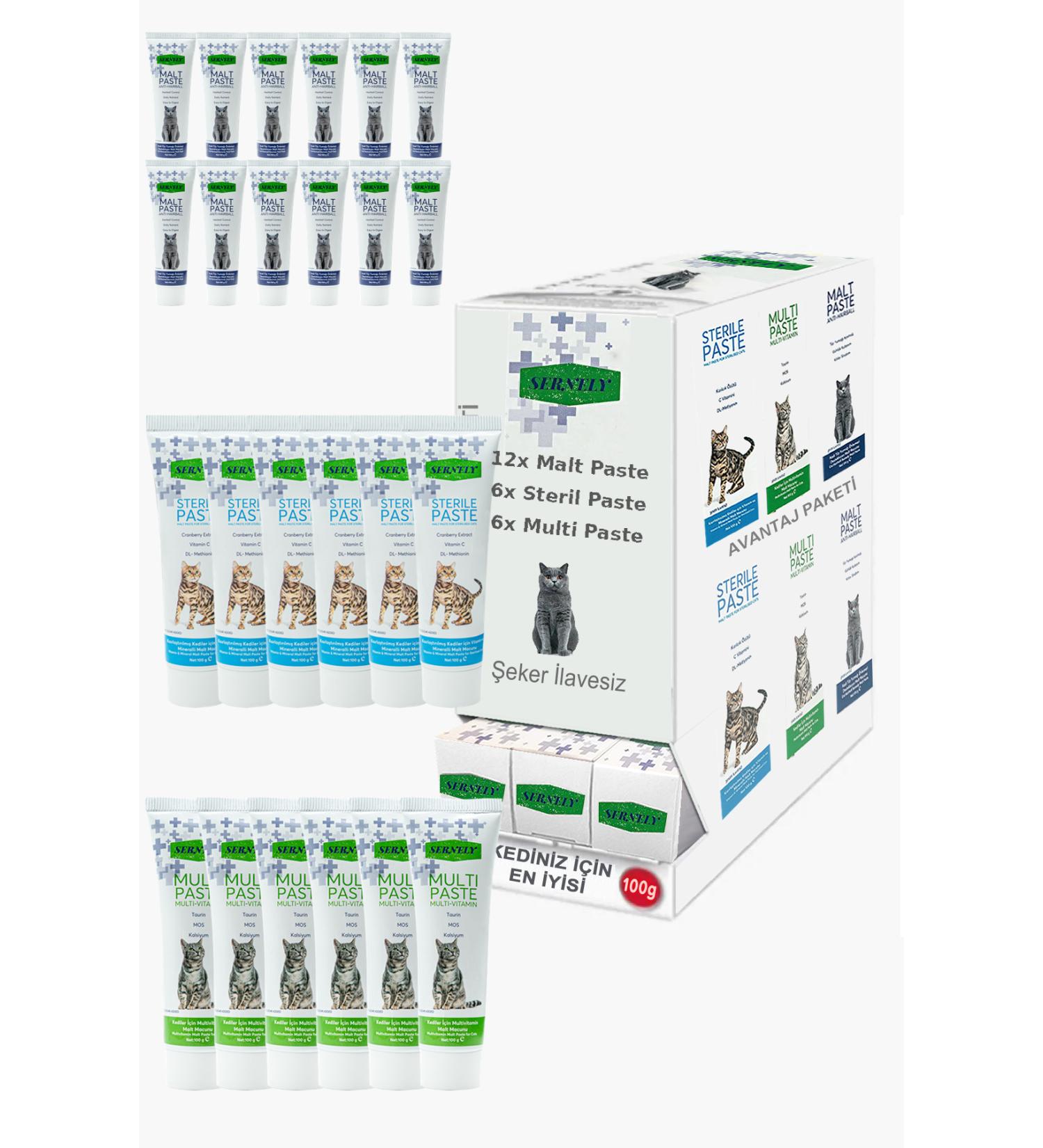 Sernely Cat Vitamin Advantage Package (Malt Paste 12x100gr Sterile Paste 6x100gr Multi Paste 6x100gr)-115