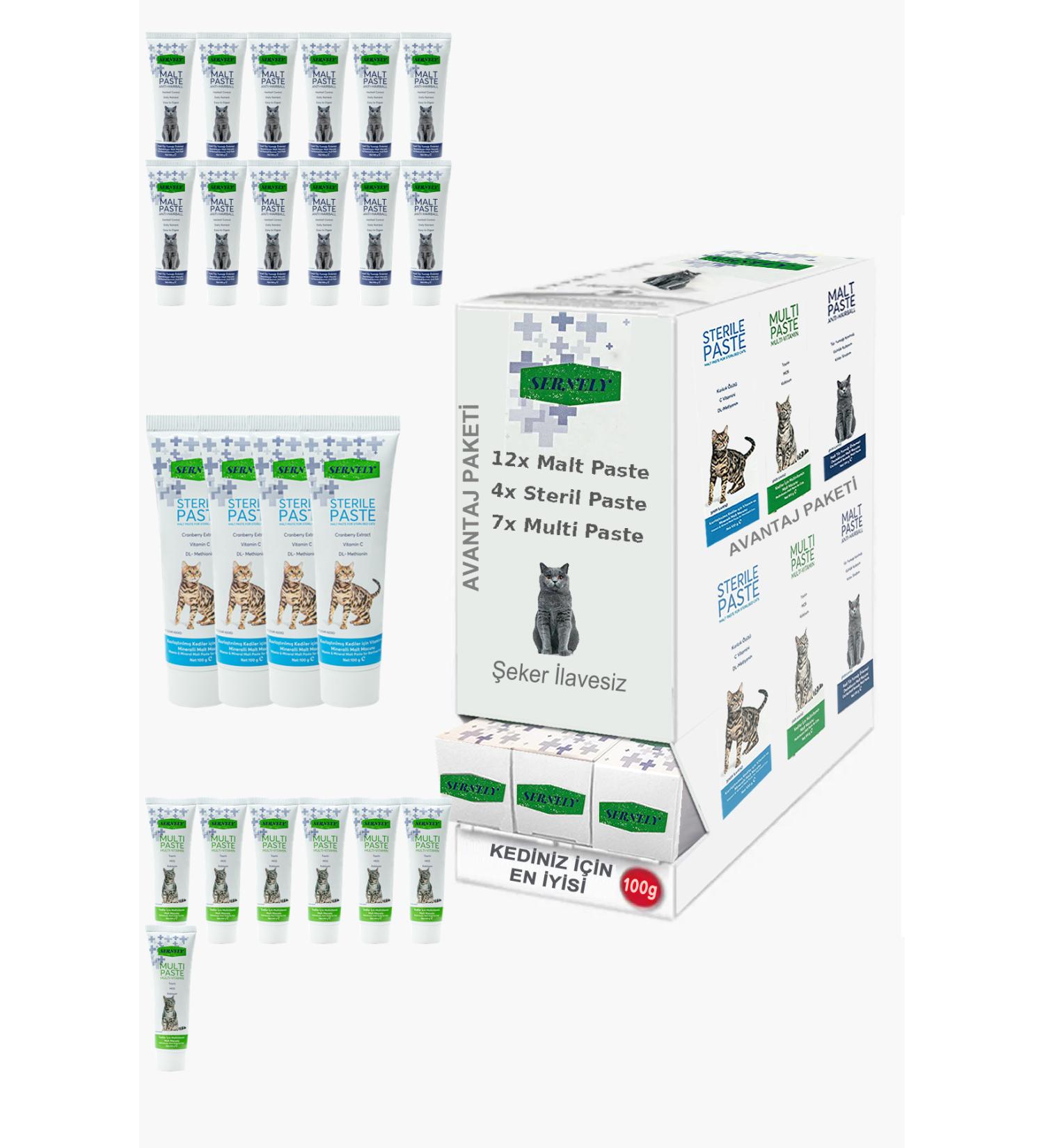 Sernely Cat Vitamin Advantage Package (Malt Paste 12x100gr Multi Paste 7x100gr Sterile Paste 4x100gr)-212
