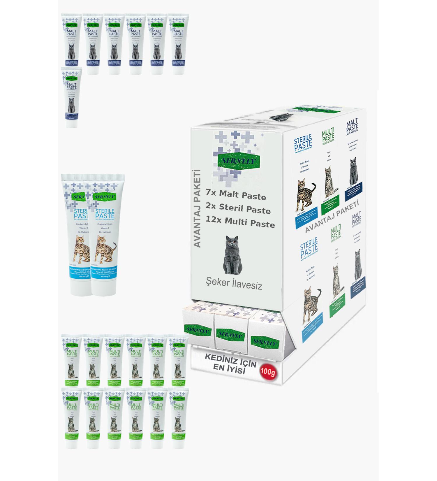Sernely Cat Vitamin Advantage Package (Multi Paste 12x100gr Malt Paste 7x100gr Sterile Paste 2x100gr)-302