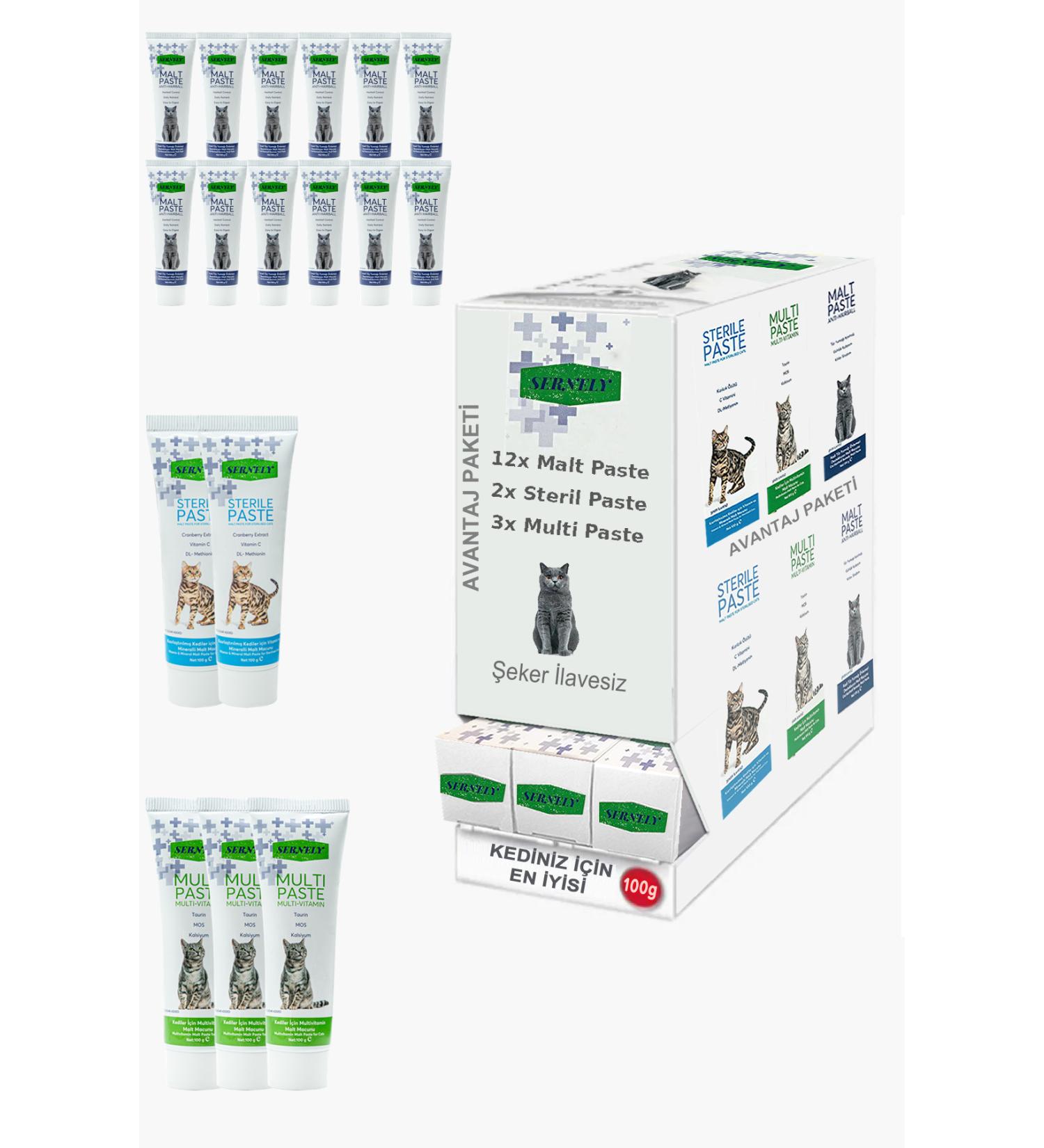 Sernely Cat Vitamin Advantage Package (Malt Paste 12x100gr Multi Paste 3x100gr Sterile Paste 2x100gr)-322