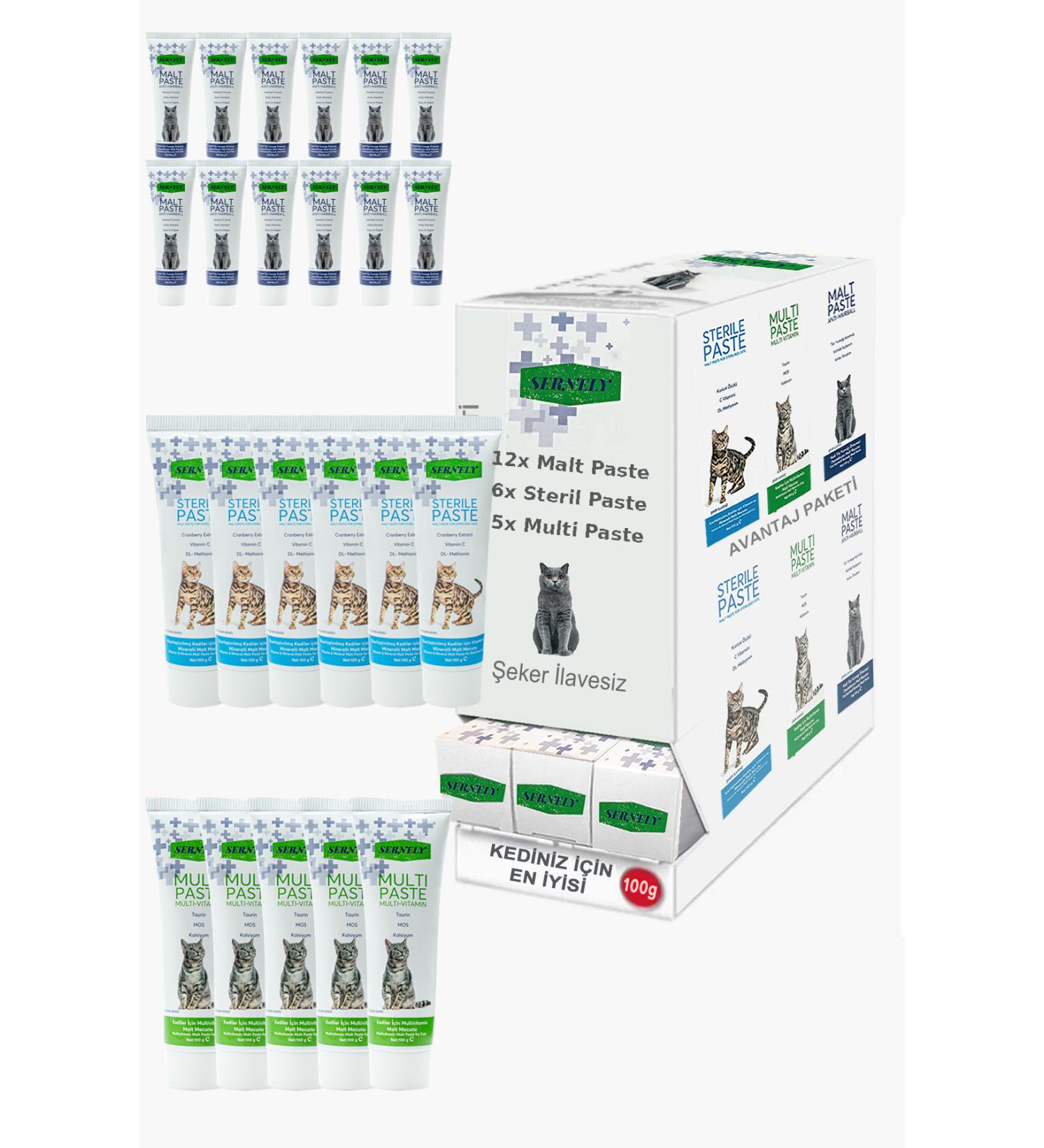 Sernely Cat Vitamin Advantage Package (Malt Paste 12x100gr Sterile Paste 6x100gr Multi Paste 5x100gr)-156
