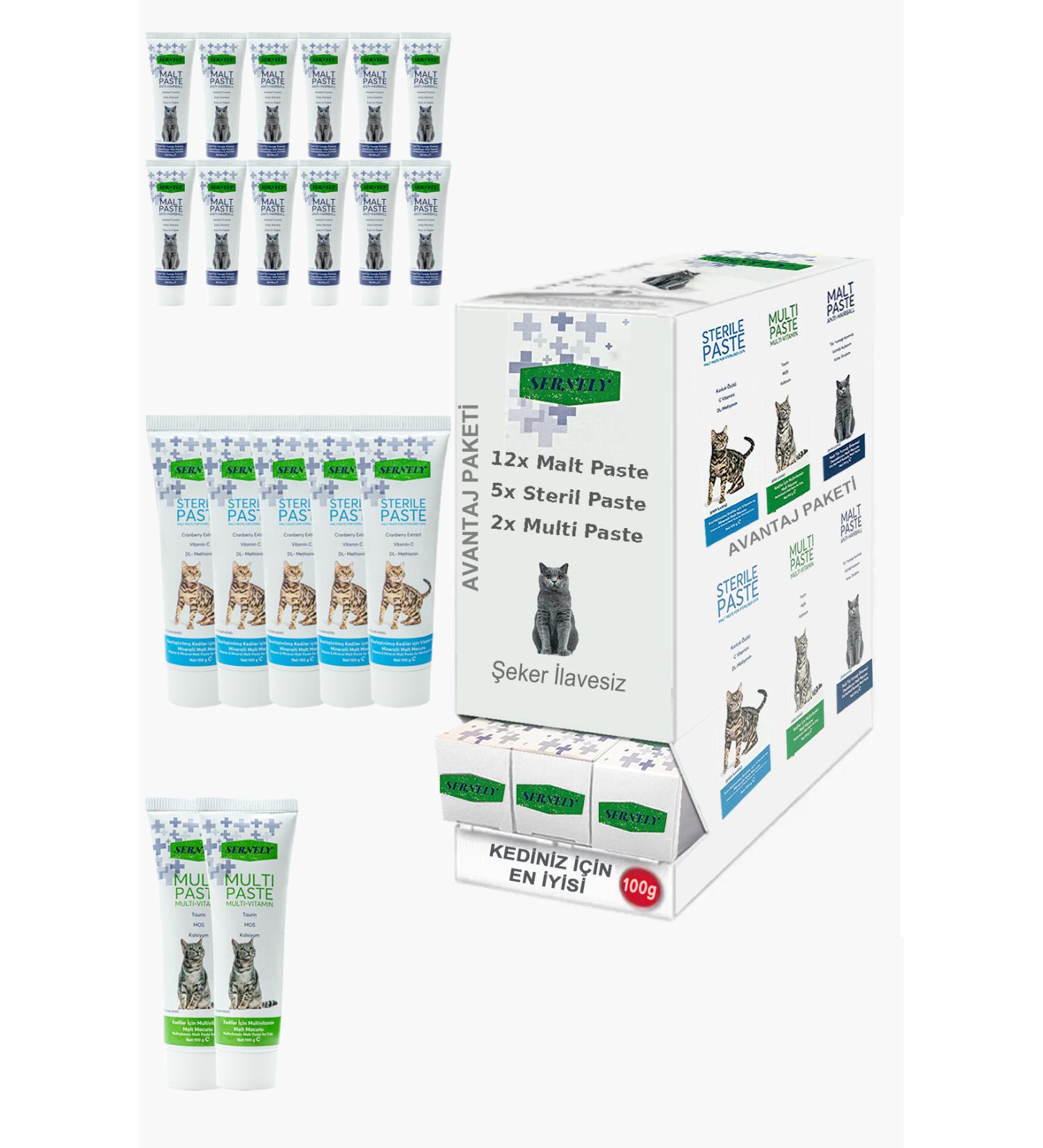 Sernely Cat Vitamin Advantage Package (Malt Paste 12x100gr Sterile Paste 5x100gr Multi Paste 2x100gr)-314