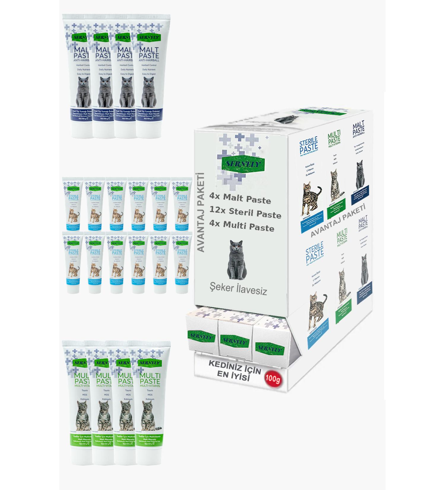 Sernely Cat Vitamin Advantage Package (Sterile Paste 12x100gr Multi Paste 4x100gr Malt Paste 4x100gr)-170