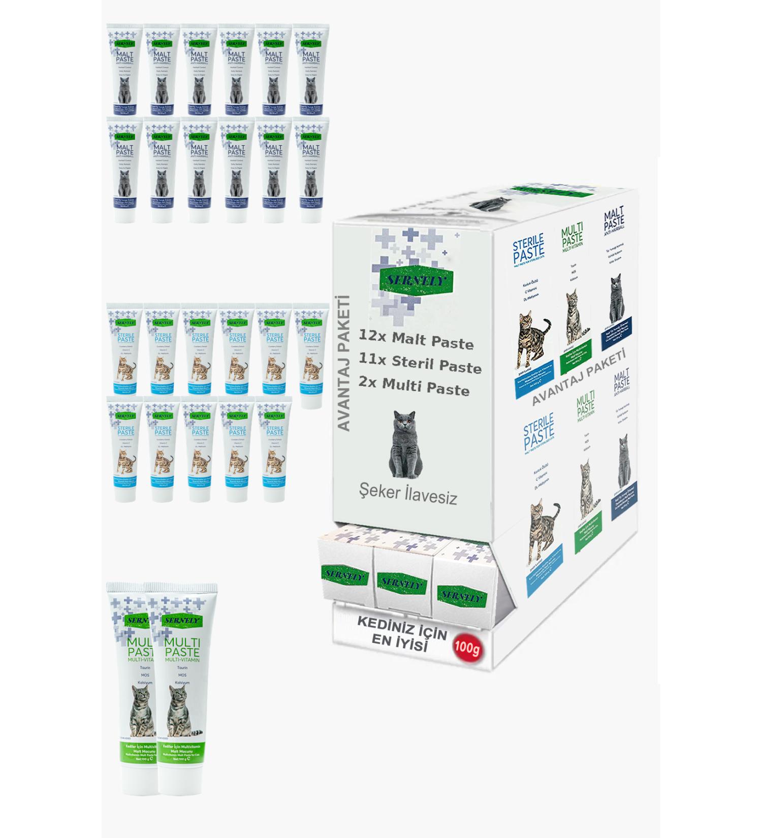 Sernely Cat Vitamin Advantage Package (Malt Paste 12x100gr Sterile Paste 11x100gr Multi Paste 2x100gr)-320