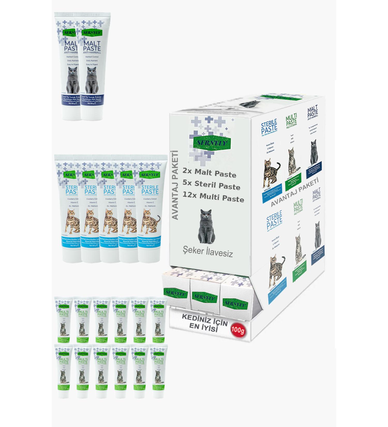 Sernely Cat Vitamin Advantage Package (Multi Paste 12x100gr Sterile Paste 5x100gr Malt Paste 2x100gr)-285
