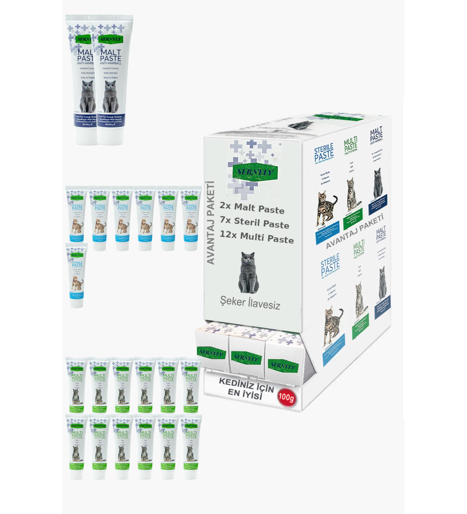 Sernely Cat Vitamin Advantage Package (Multi Paste 12x100gr Sterile Paste 7x100gr Malt Paste 2x100gr)-287