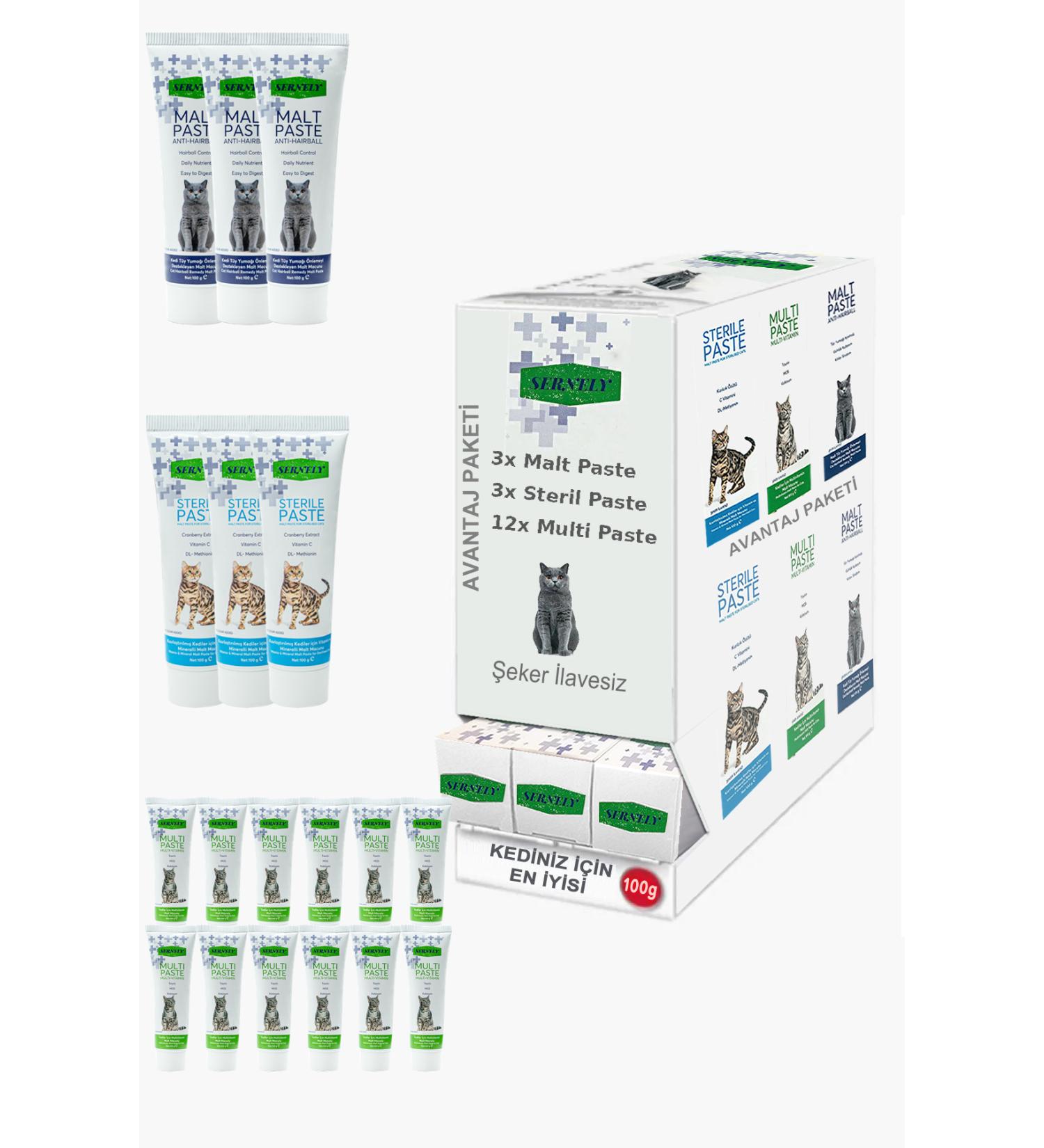 Sernely Cat Vitamin Advantage Package (Multi Paste 12x100gr Sterile Paste 3x100gr Malt Paste 3x100gr)-227