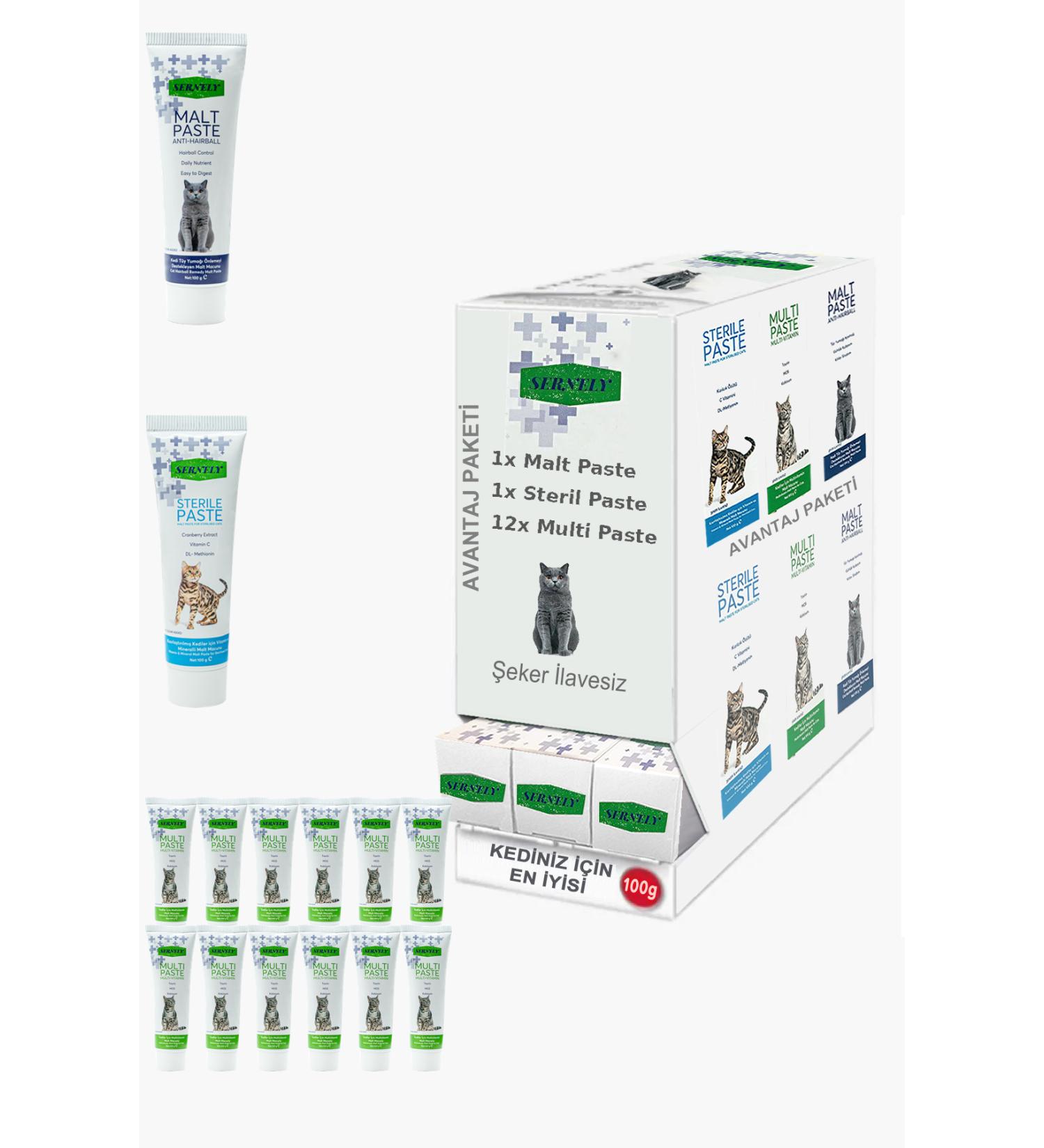 Sernely Cat Vitamin Advantage Package (Multi Paste 12x100gr Sterile Paste 1x100gr Malt Paste 1x100gr)-343