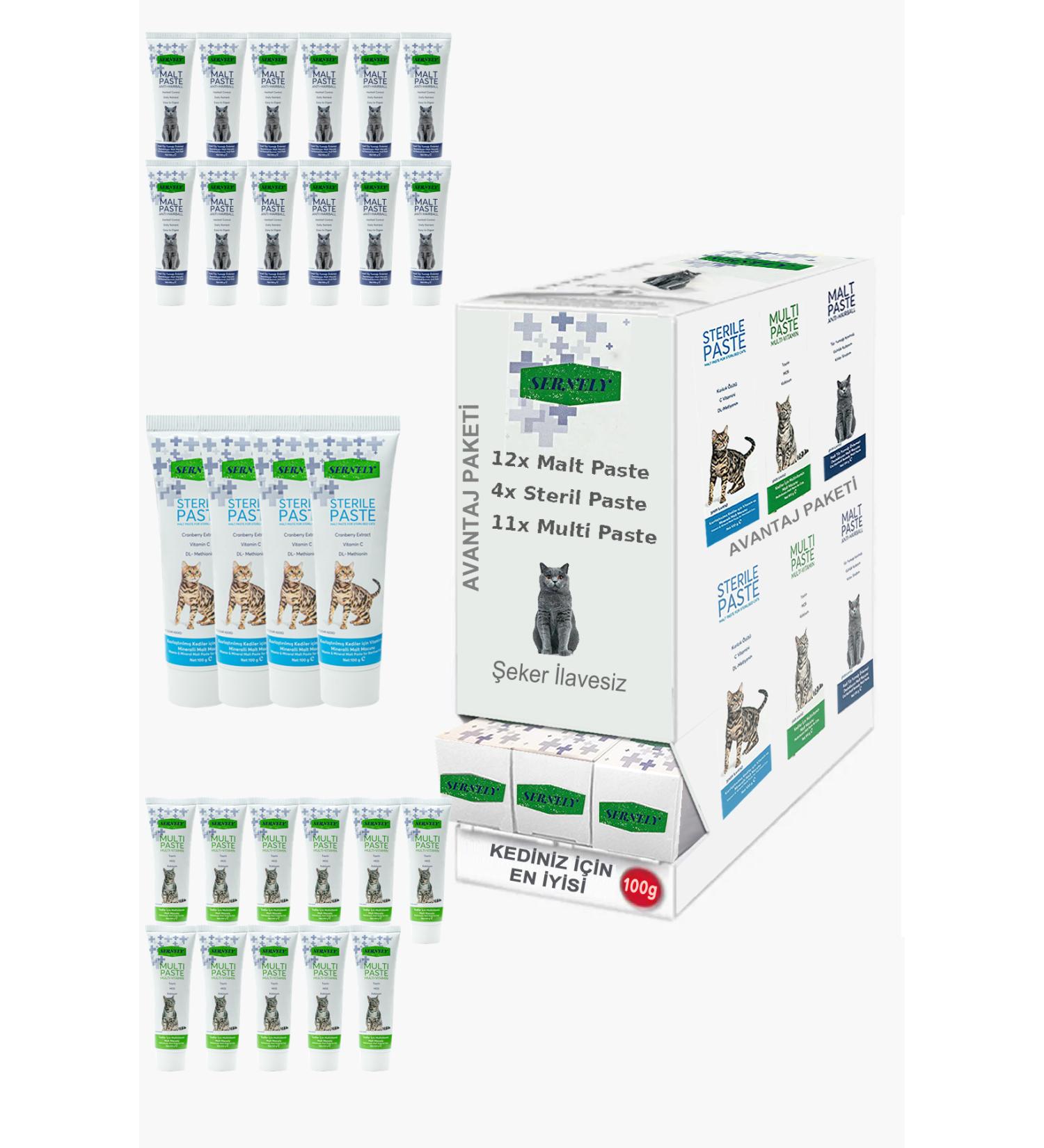 Sernely Cat Vitamin Advantage Package (Malt Paste 12x100gr Multi Paste 11x100gr Sterile Paste 4x100gr)-216