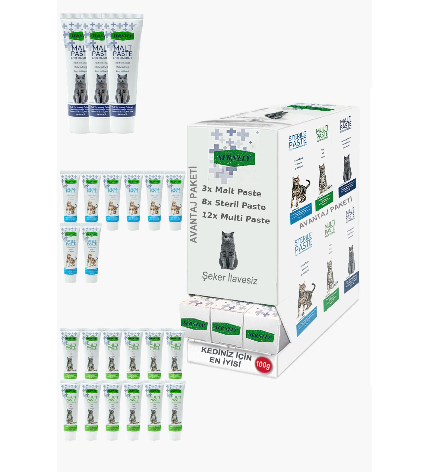 Sernely Cat Vitamin Advantage Package (Multi Paste 12x100gr Sterile Paste 8x100gr Malt Paste 3x100gr)-232