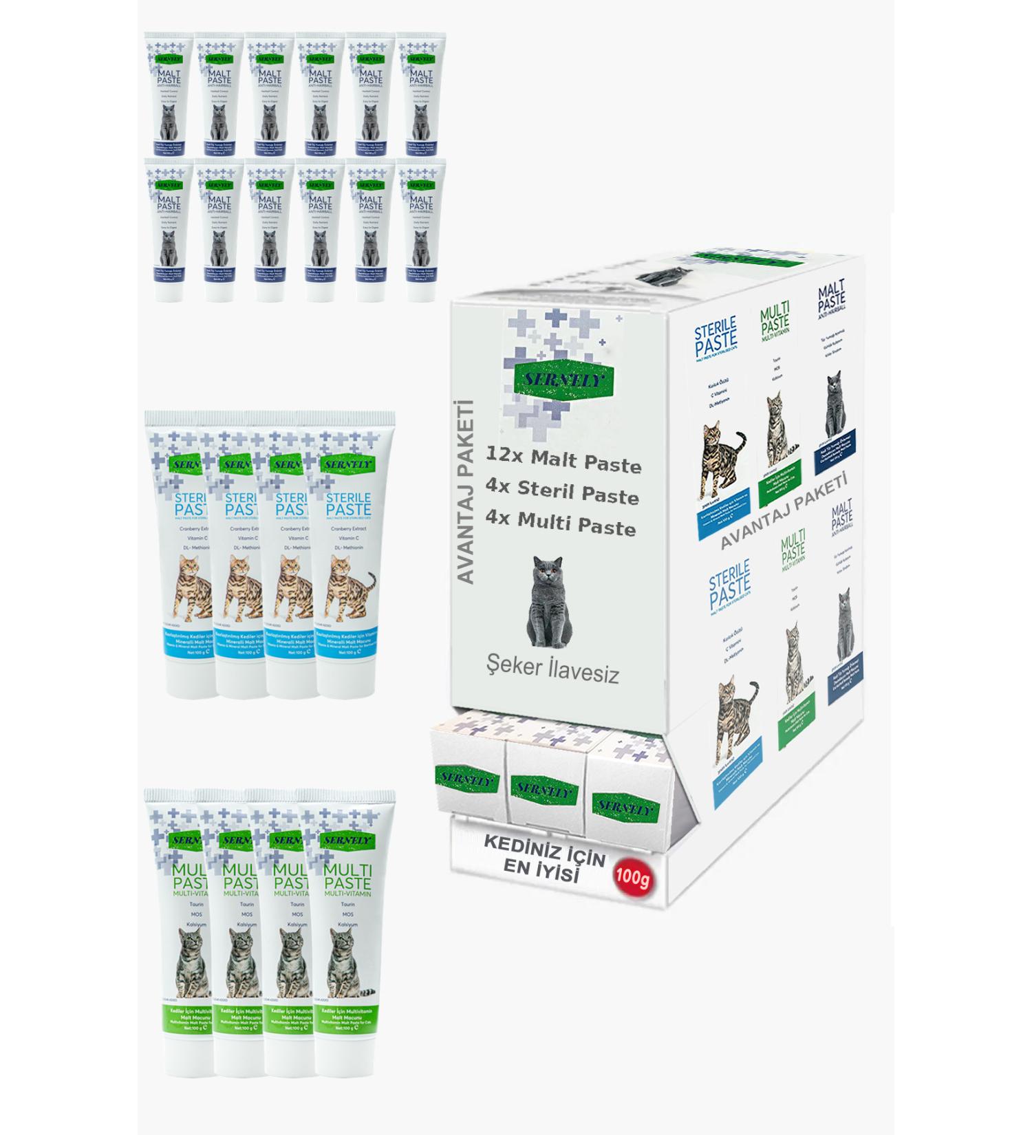 Sernely Cat Vitamin Advantage Package (Malt Paste 12x100gr Sterile Paste 4x100gr Multi Paste 4x100gr)-201