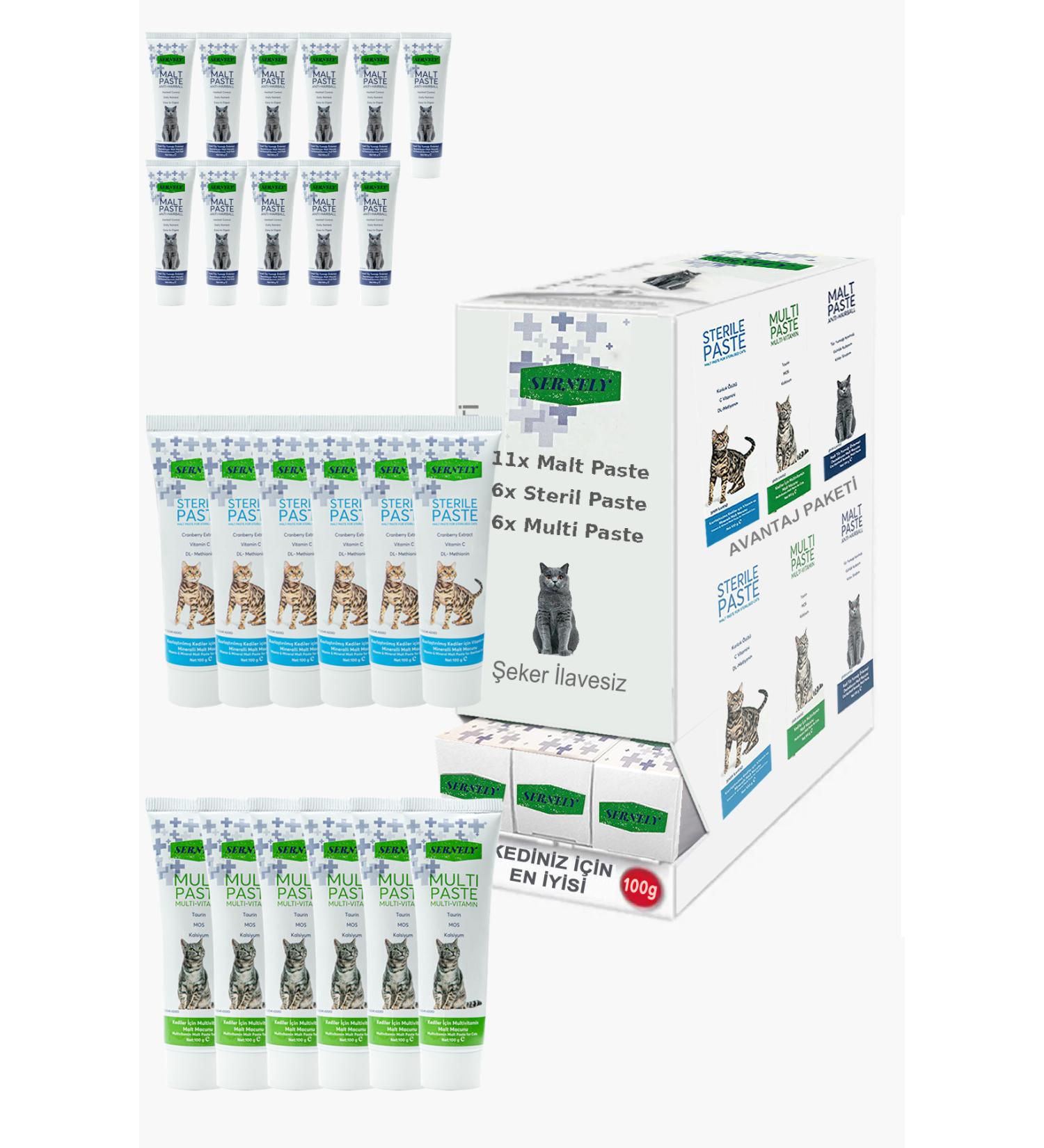 Sernely Cat Vitamin Advantage Package (Malt Paste 11x100gr Sterile Paste 6x100gr Multi Paste 6x100gr)-478