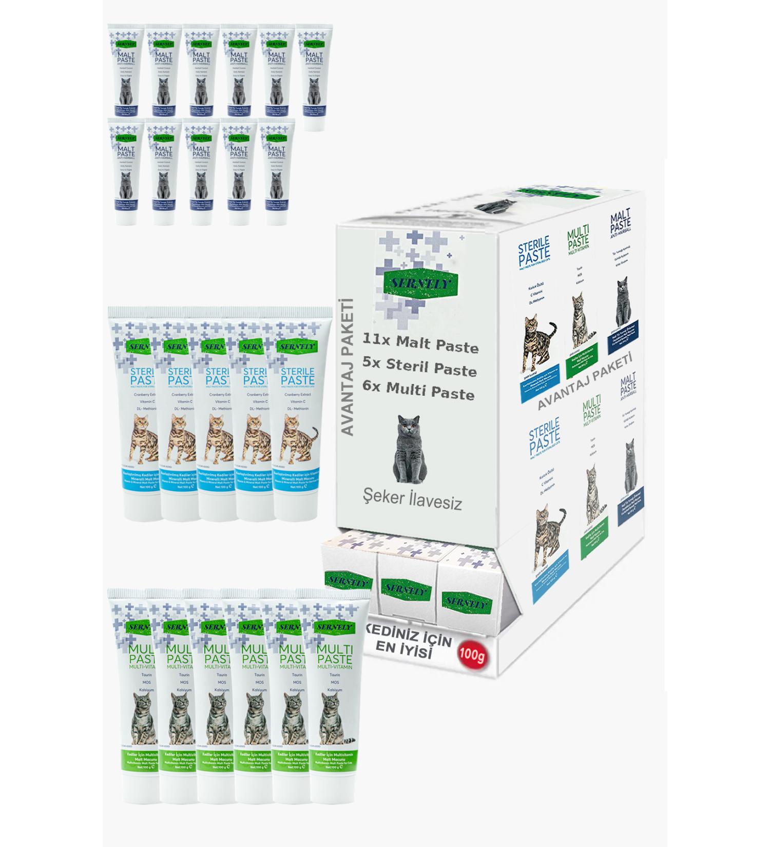 Sernely Cat Vitamin Advantage Package (Malt Paste 11x100gr Multi Paste 6x100gr Sterile Paste 5x100gr)-519