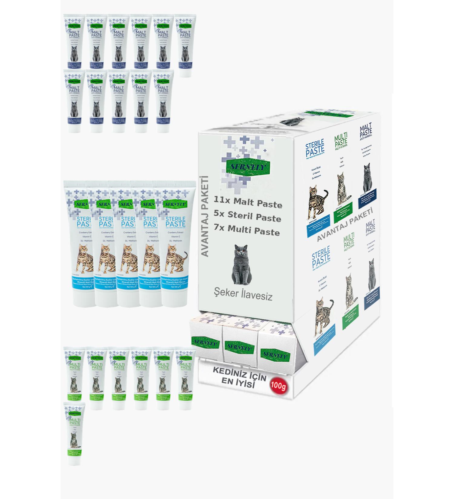 Sernely Cat Vitamin Advantage Package (Malt Paste 11x100gr Multi Paste 7x100gr Sterile Paste 5x100gr)-520