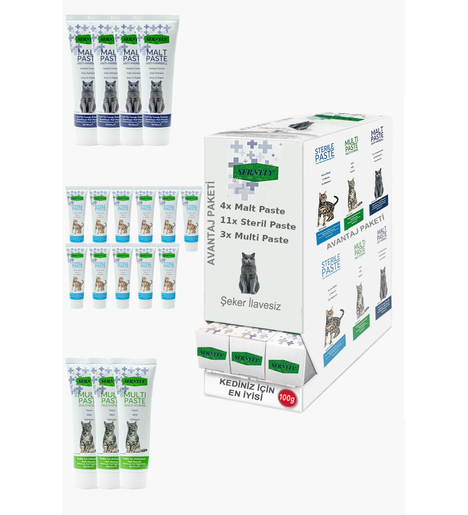 Sernely Cat Vitamin Advantage Package (Sterile Paste 11x100gr Malt Paste 4x100gr Multi Paste 3x100gr)-584