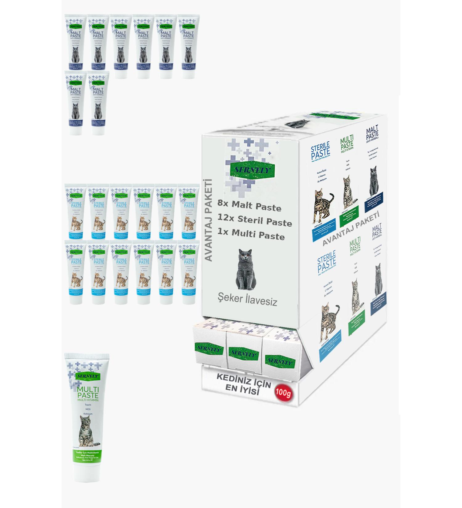 Sernely Cat Vitamin Advantage Package (Sterile Paste 12x100gr Malt Paste 8x100gr Multi Paste 1x100gr)-367