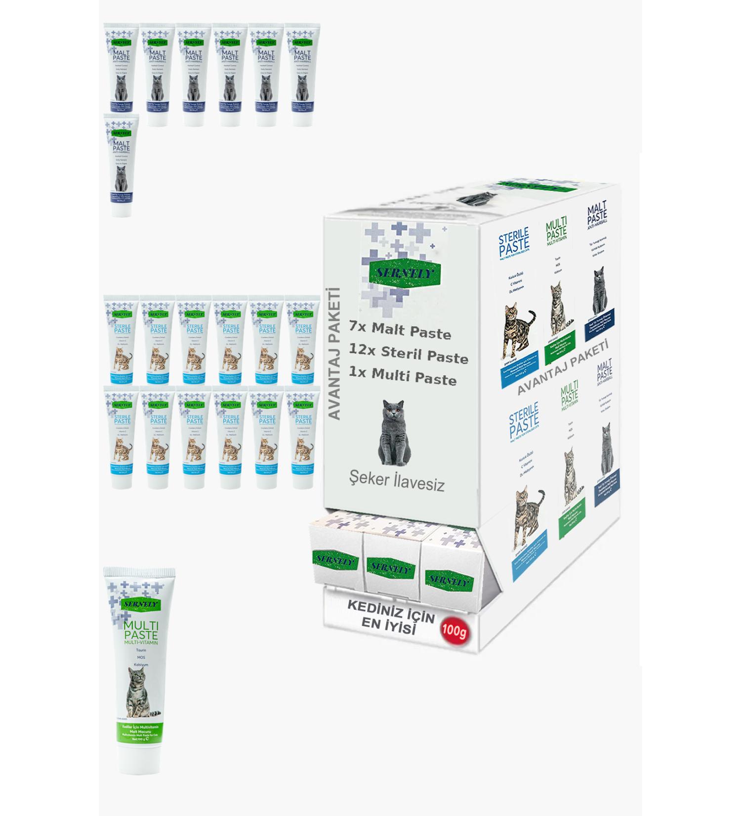 Sernely Cat Vitamin Advantage Package (Sterile Paste 12x100gr Malt Paste 7x100gr Multi Paste 1x100gr)-365