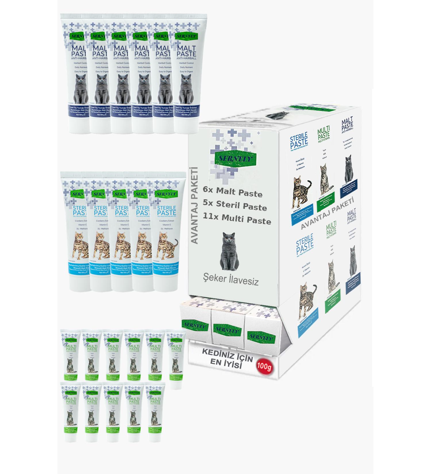 Sernely Cat Vitamin Advantage Package (Multi Paste 11x100gr Malt Paste 6x100gr Sterile Paste 5x100gr)-503