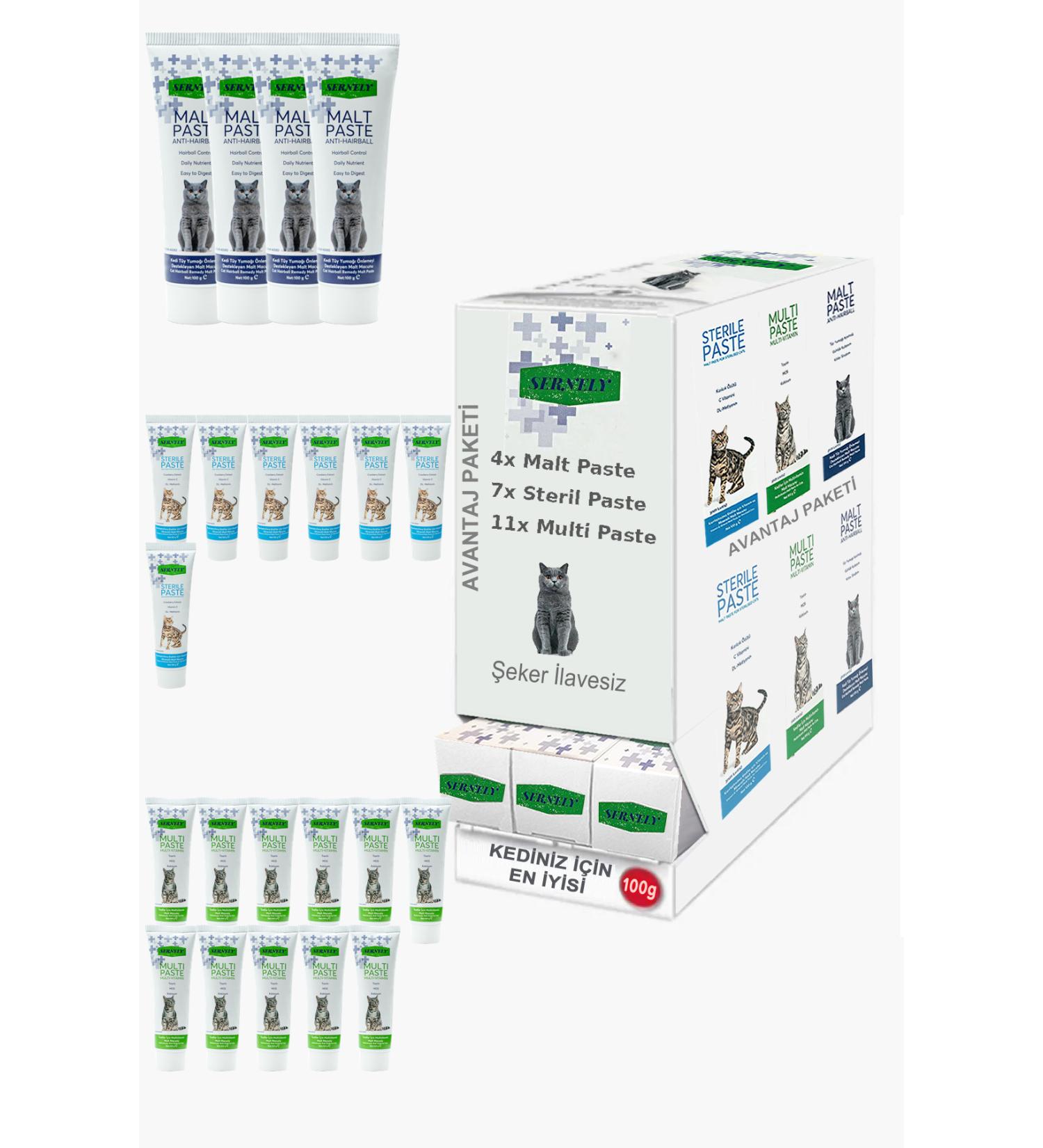 Sernely Cat Vitamin Advantage Package (Multi Paste 11x100gr Sterile Paste 7x100gr Malt Paste 4x100gr)-535