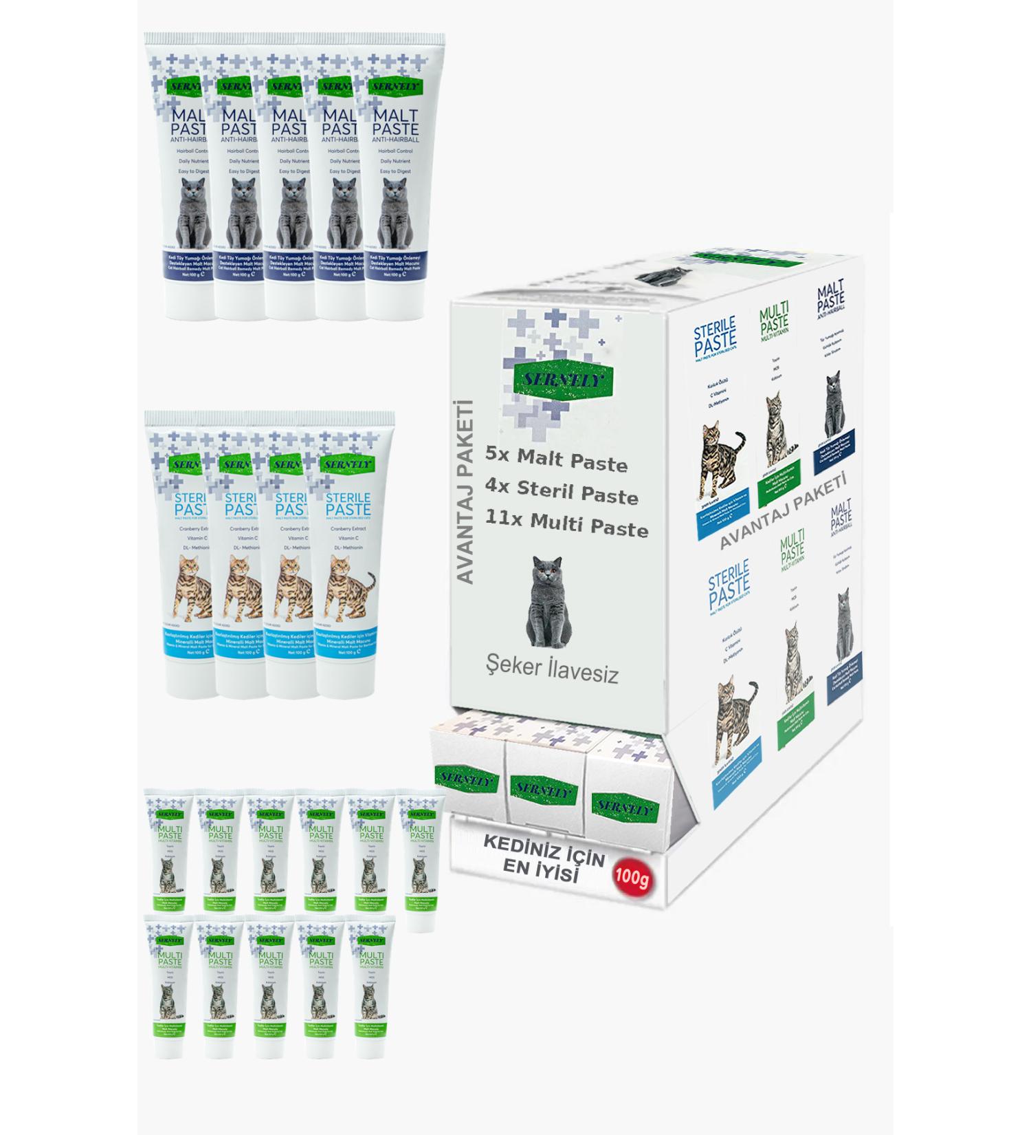 Sernely Cat Vitamin Advantage Package (Multi Paste 11x100gr Malt Paste 5x100gr Sterile Paste 4x100gr)-541
