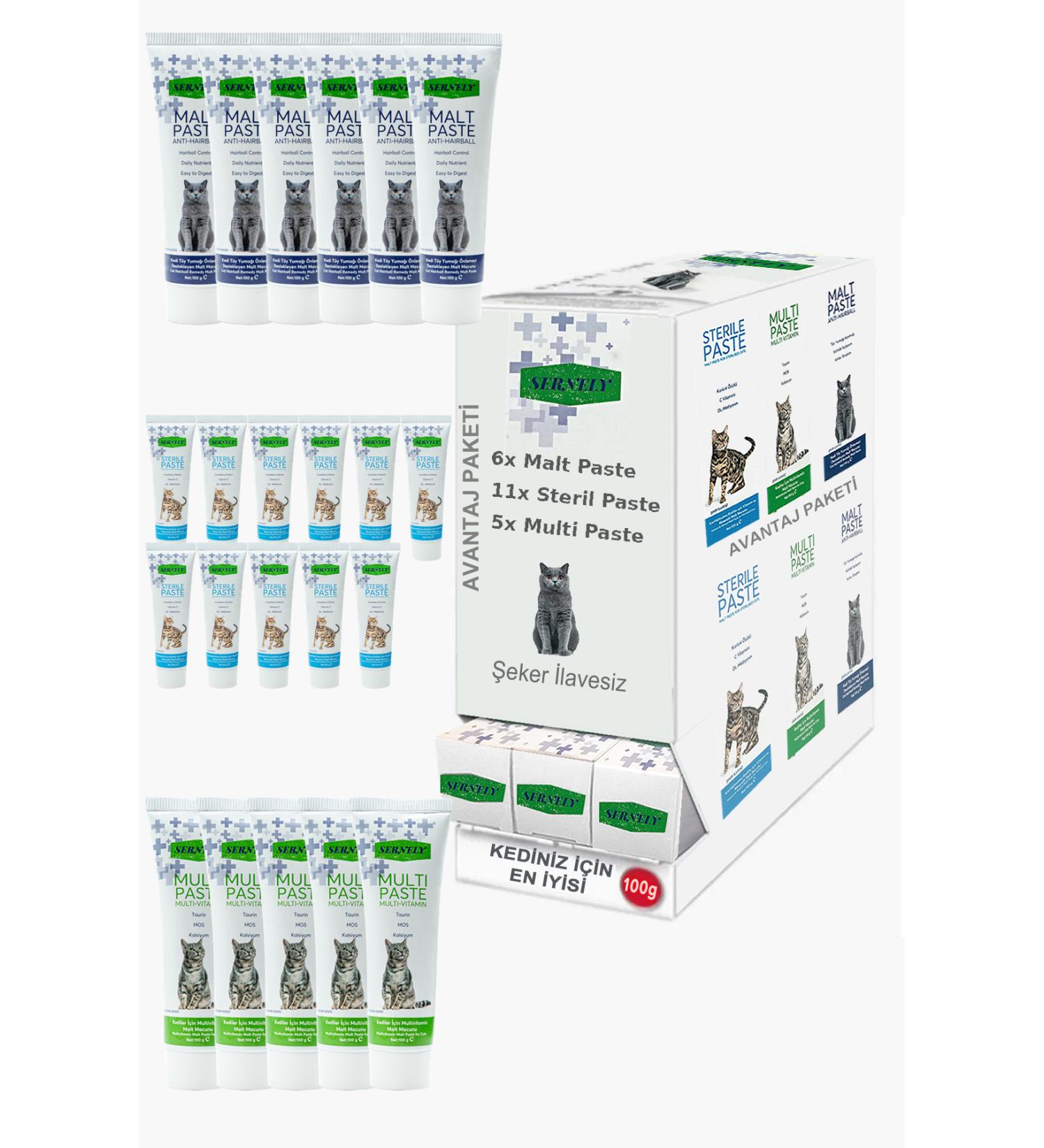 Sernely Cat Vitamin Advantage Package (Sterile Paste 11x100gr Malt Paste 6x100gr Multi Paste 5x100gr)-502