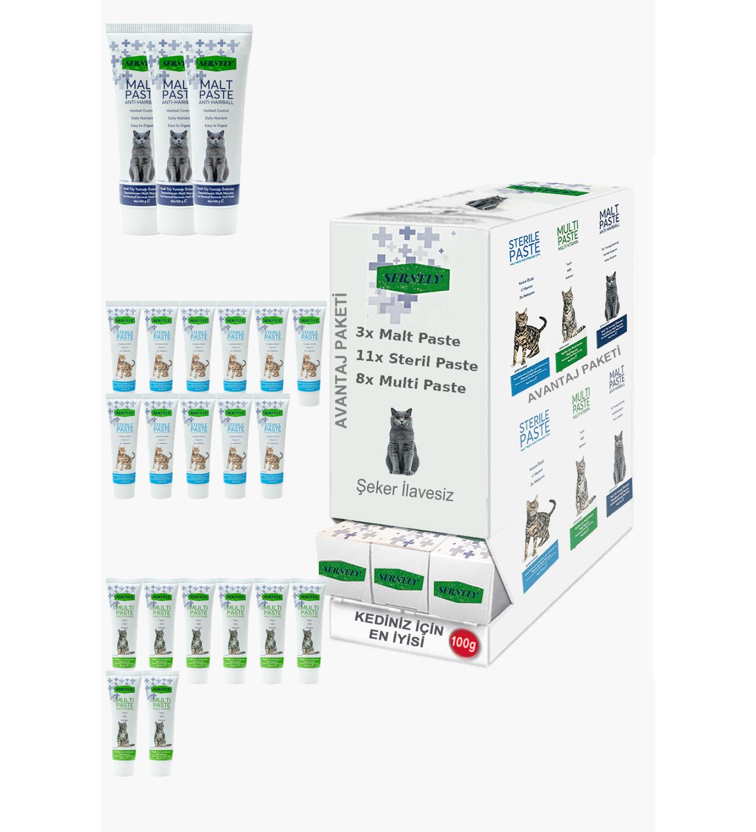 Sernely Cat Vitamin Advantage Package (Sterile Paste 11x100gr Multi Paste 8x100gr Malt Paste 3x100gr)-572