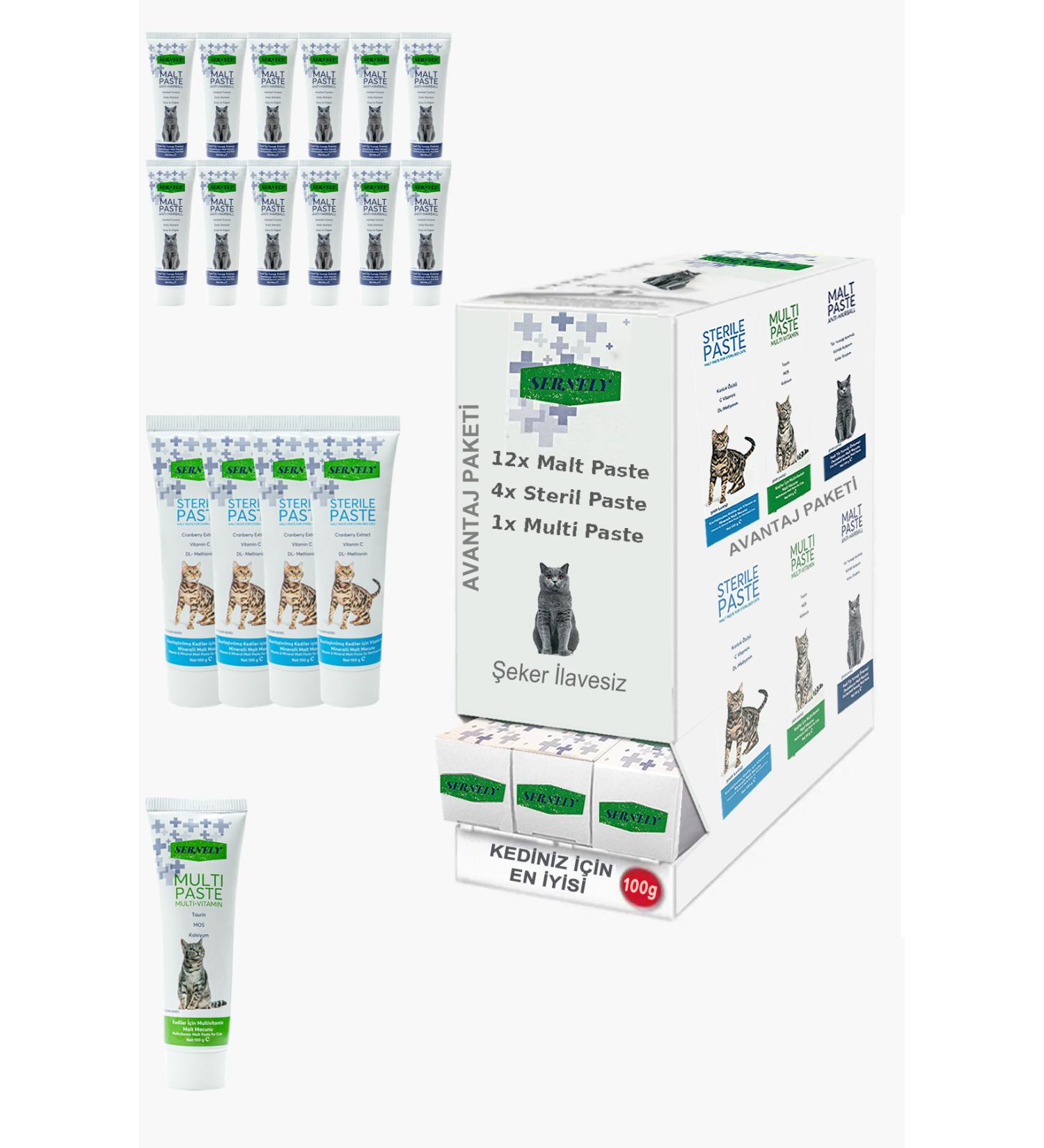 Sernely Cat Vitamin Advantage Package (Malt Paste 12x100gr Sterile Paste 4x100gr Multi Paste 1x100gr)-378