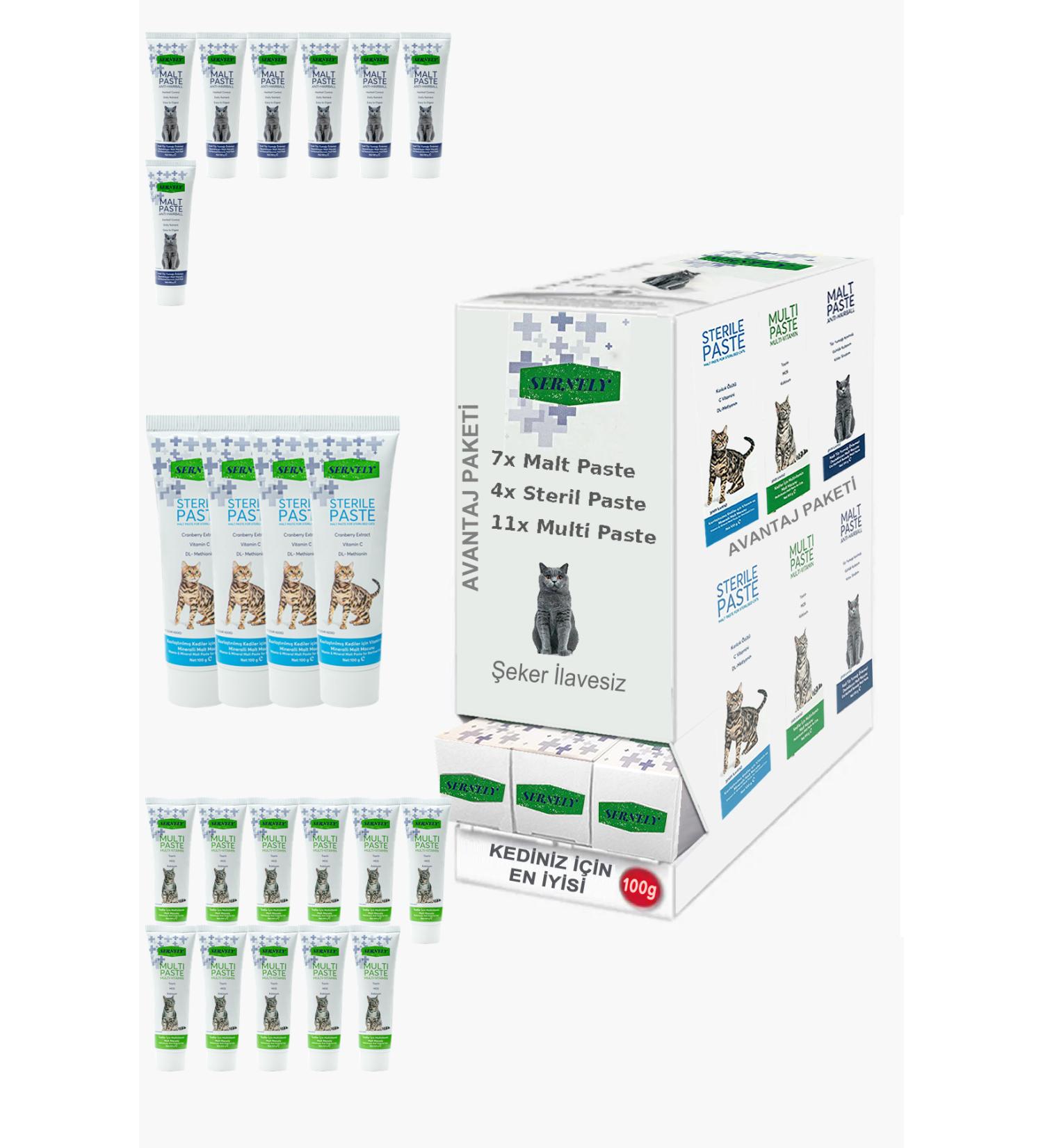 Sernely Cat Vitamin Advantage Package (Multi Paste 11x100gr Malt Paste 7x100gr Sterile Paste 4x100gr)-545