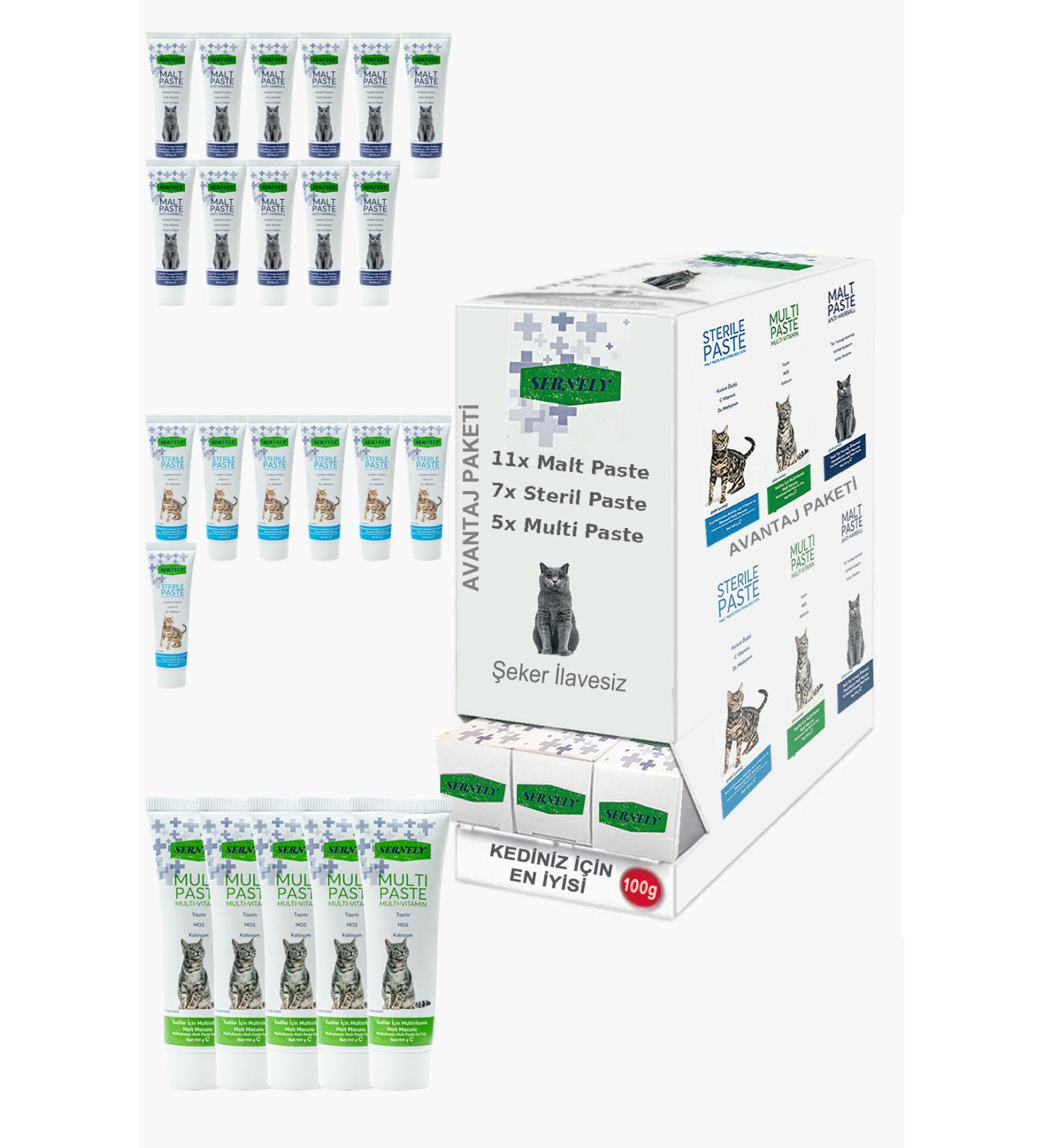 Sernely Cat Vitamin Advantage Package (Malt Paste 11x100gr Sterile Paste 7x100gr Multi Paste 5x100gr)-514