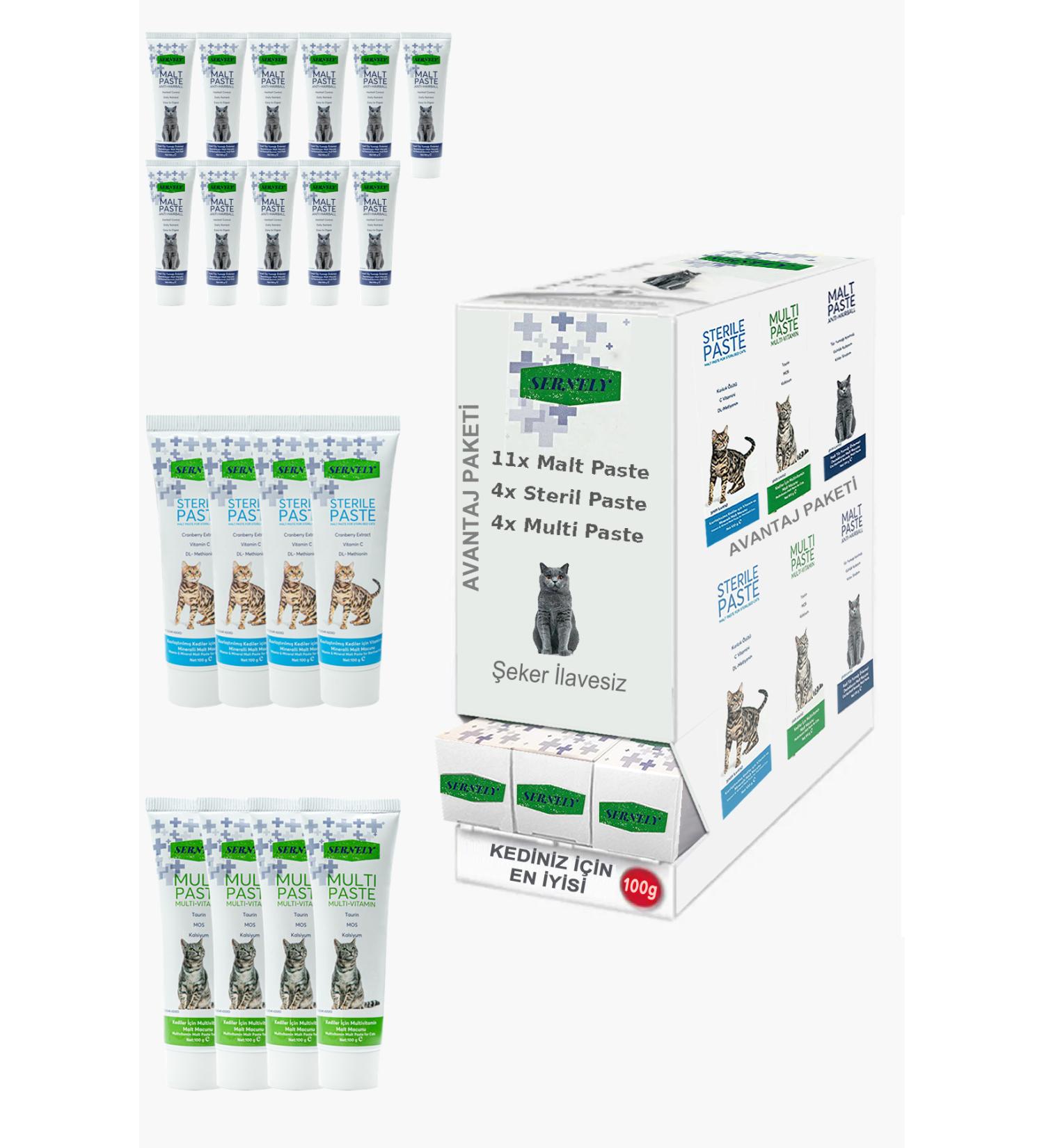 Sernely Cat Vitamin Advantage Package (Malt Paste 11x100gr Sterile Paste 4x100gr Multi Paste 4x100gr)-552