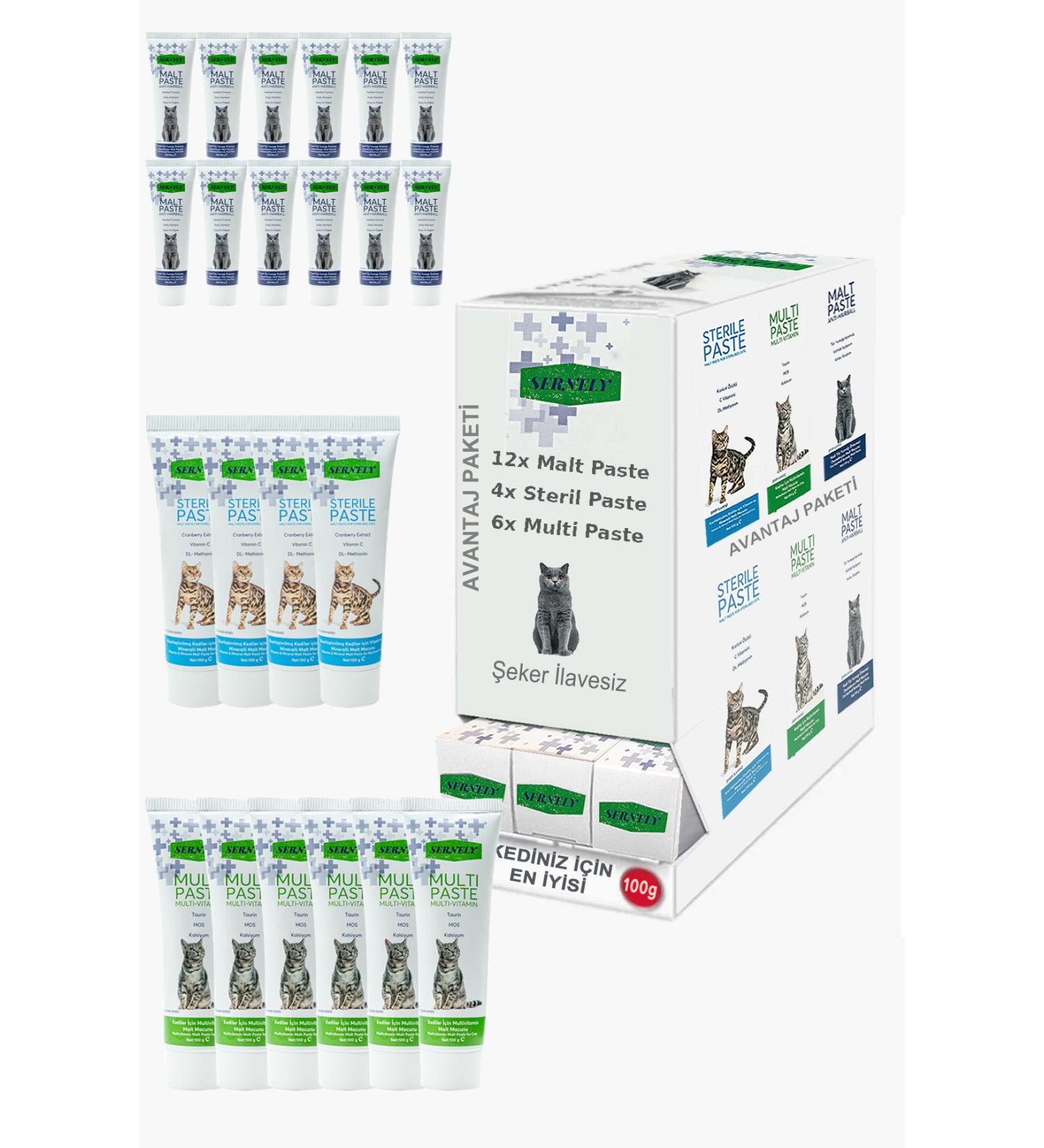 Sernely Cat Vitamin Advantage Package (Malt Paste 12x100gr Multi Paste 6x100gr Sterile Paste 4x100gr)-211