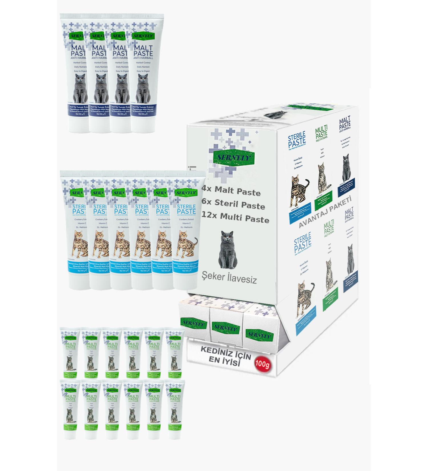 Sernely Cat Vitamin Advantage Package (Multi Paste 12x100gr Sterile Paste 6x100gr Malt Paste 4x100gr)-180