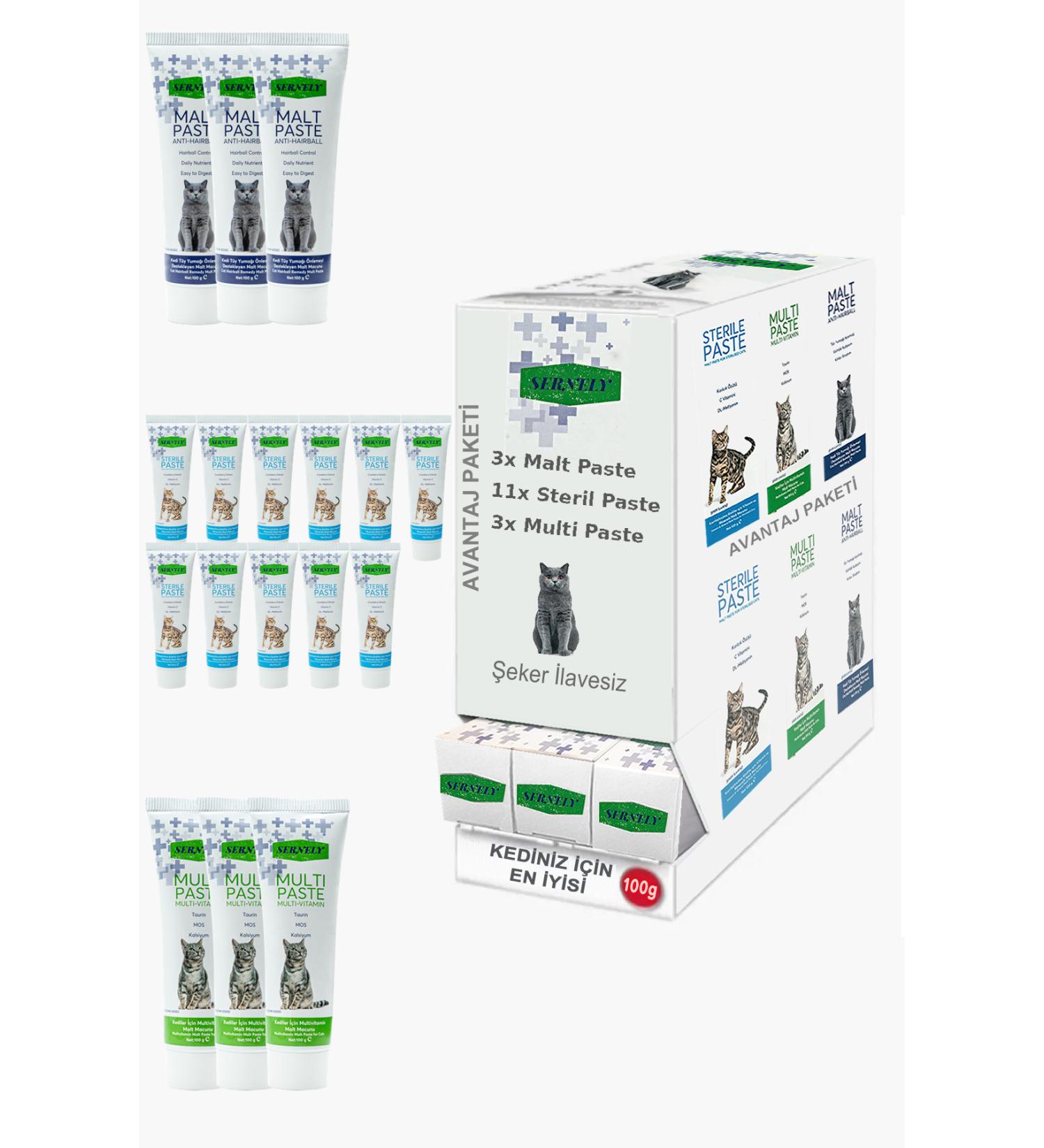 Sernely Cat Vitamin Advantage Package (Sterile Paste 11x100gr Multi Paste 3x100gr Malt Paste 3x100gr)-567