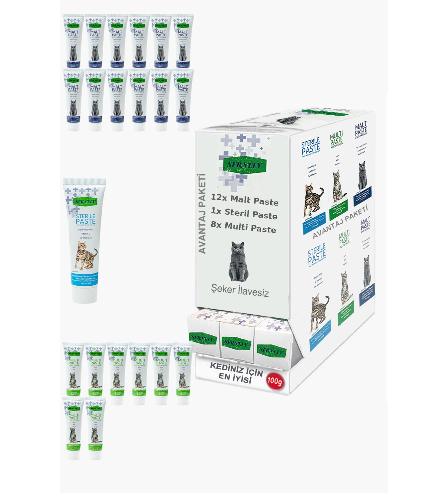Sernely Cat Vitamin Advantage Package (Malt Paste 12x100gr Multi Paste 8x100gr Sterile Paste 1x100gr)-393