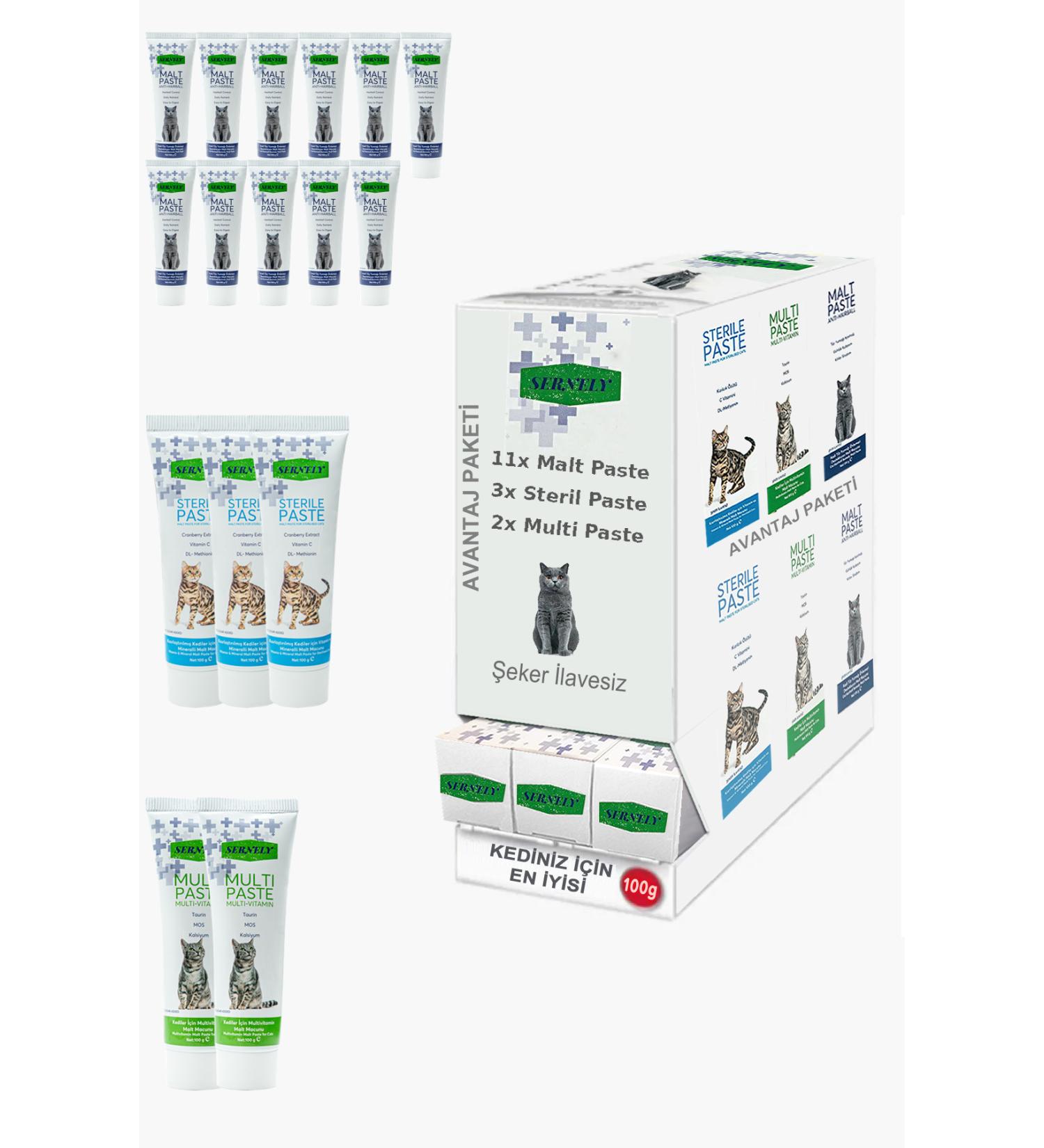Sernely Cat Malt Advantageous Package (Malt Paste 11x100gr Sterile Paste 3x100gr Multi Paste 2x100gr)-651