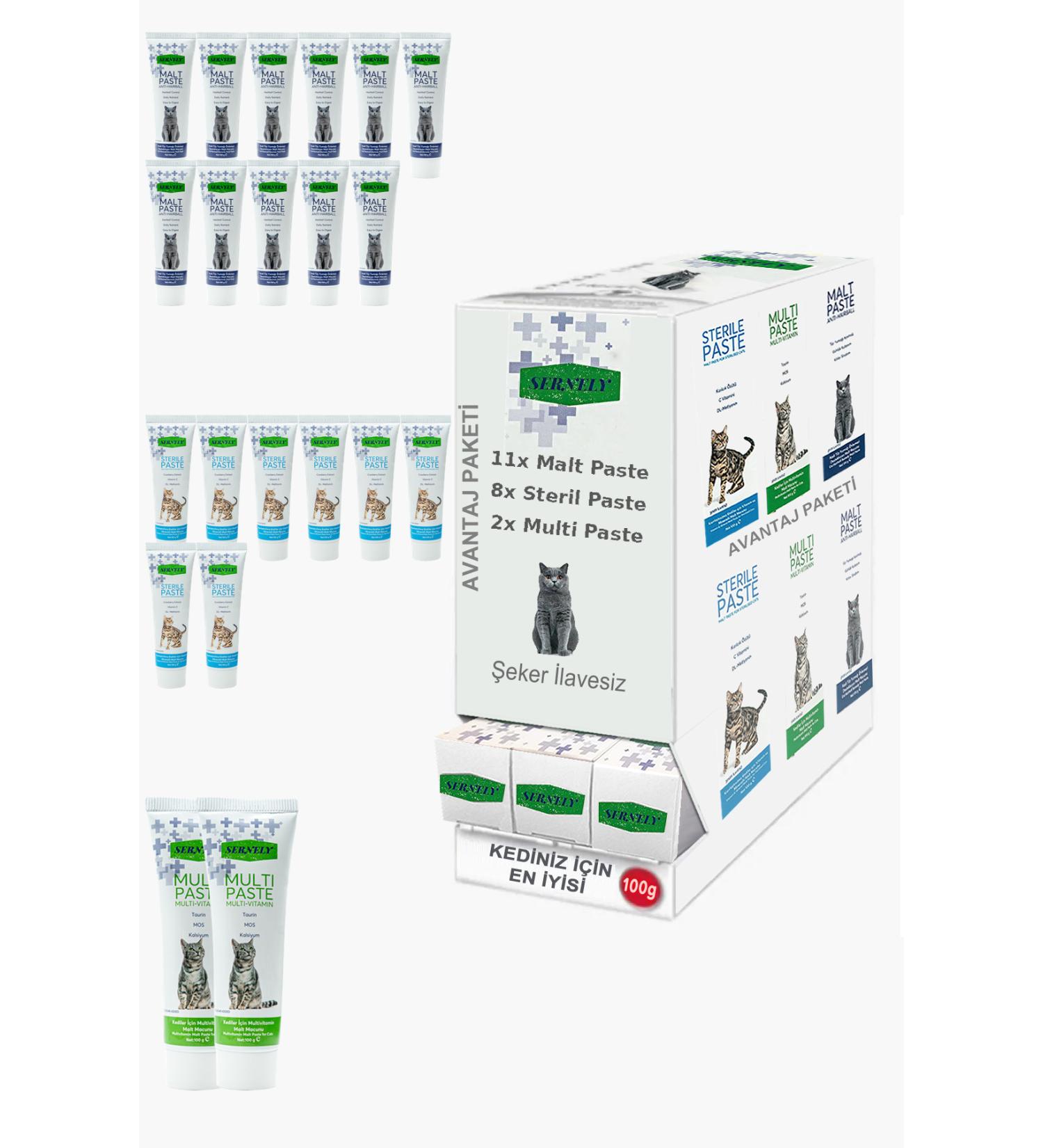 Sernely Cat Malt Advantageous Package (Malt Paste 11x100gr Sterile Paste 8x100gr Multi Paste 2x100gr)-656