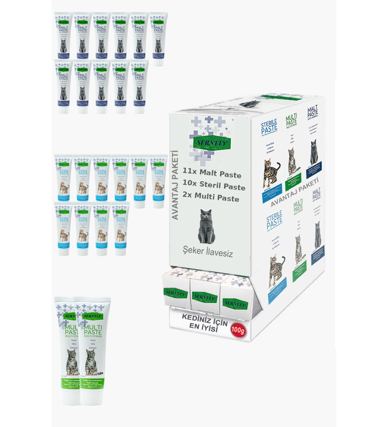 Sernely Cat Malt Advantageous Package (Malt Paste 11x100gr Sterile Paste 10x100gr Multi Paste 2x100gr)-658