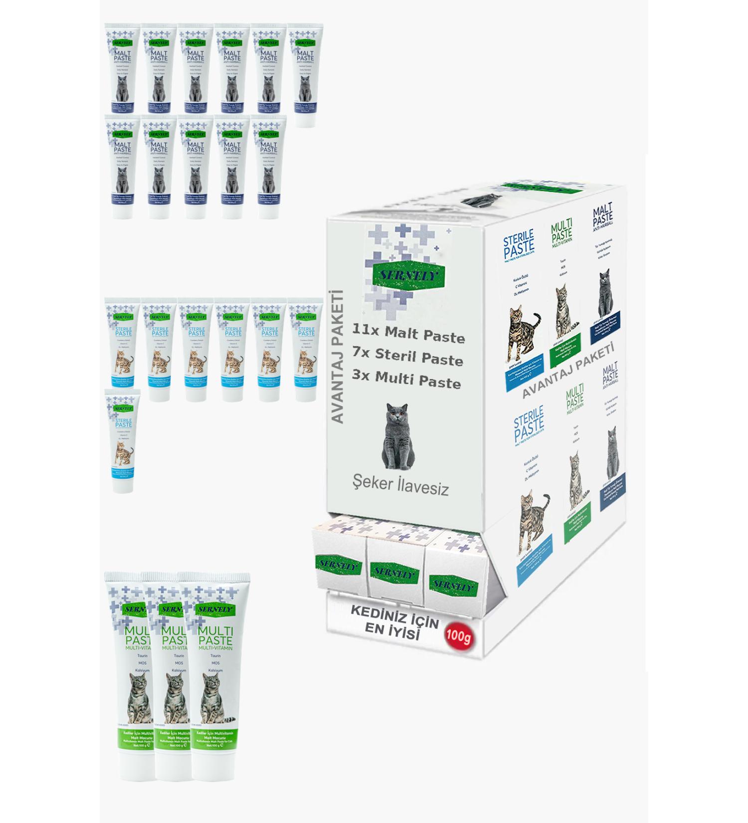 Sernely Cat Malt Advantageous Package (Malt Paste 11x100gr Sterile Paste 7x100gr Multi Paste 3x100gr)-602