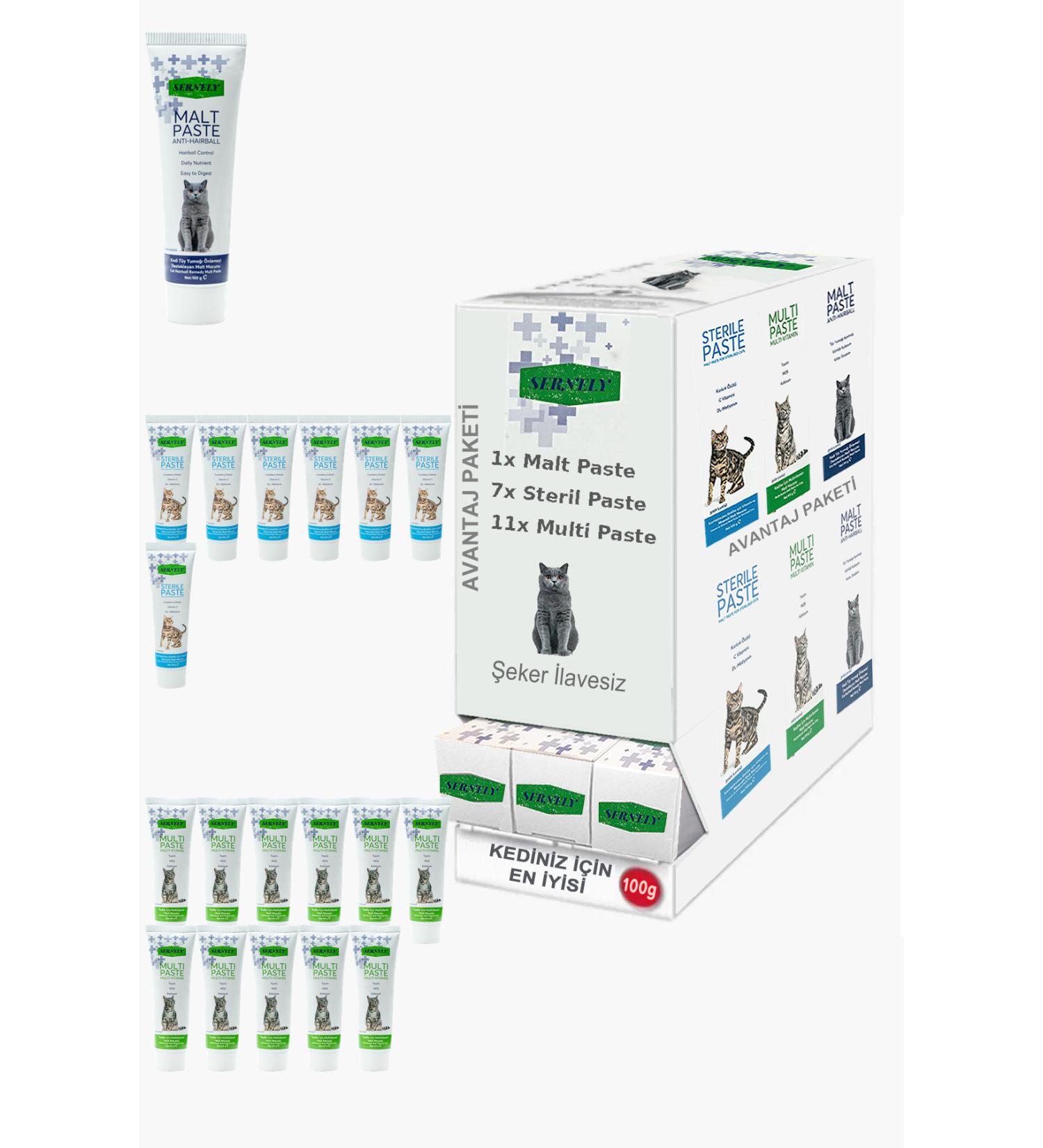 Sernely Cat Malt Advantageous Package (Multi Paste 11x100gr Sterile Paste 7x100gr Malt Paste 1x100gr)-685