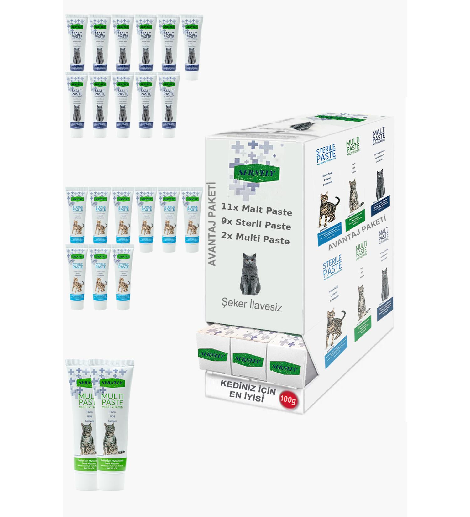 Sernely Cat Malt Advantageous Package (Malt Paste 11x100gr Sterile Paste 9x100gr Multi Paste 2x100gr)-657