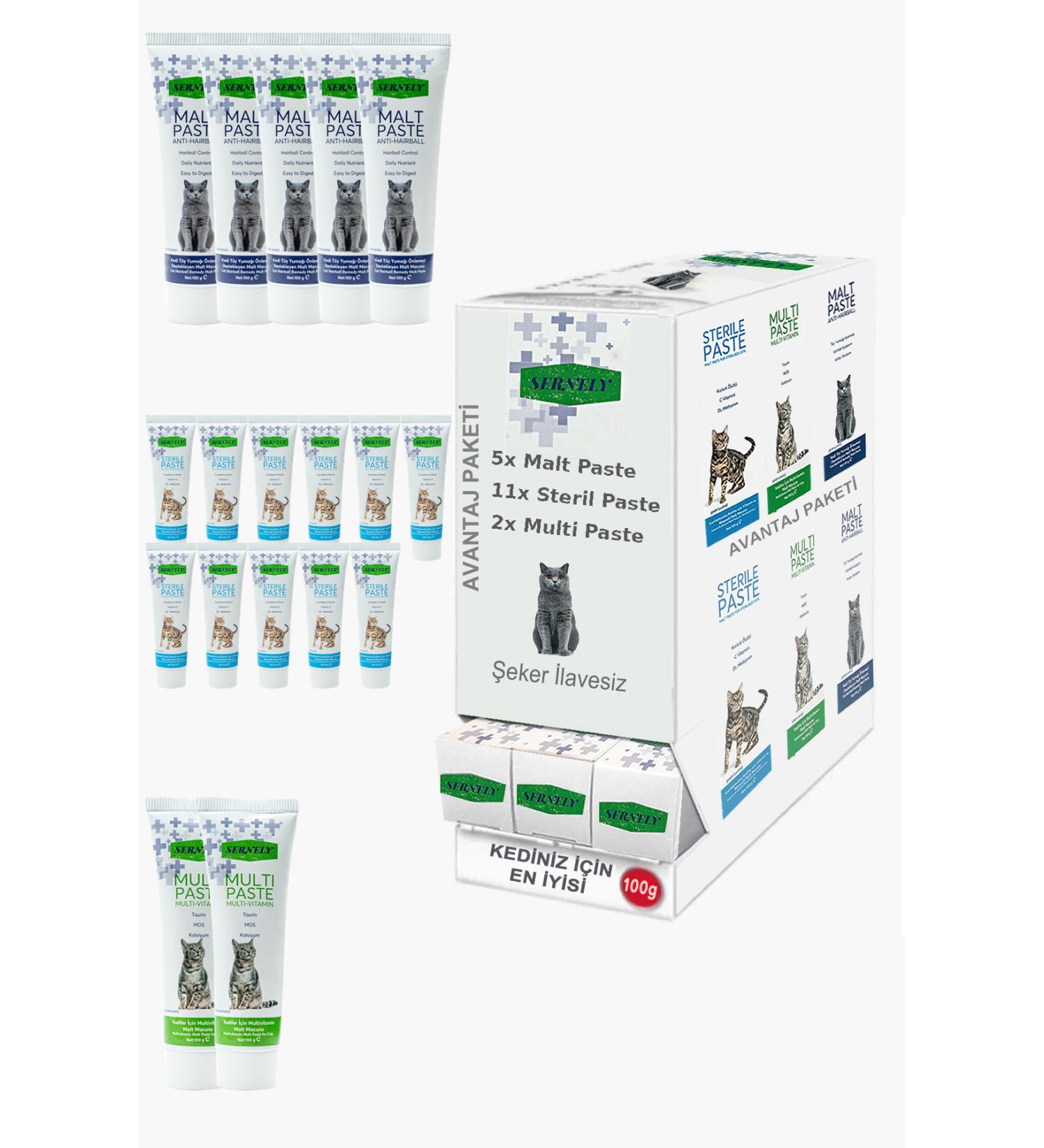 Sernely Cat Malt Advantageous Package (Sterile Paste 11x100gr Malt Paste 5x100gr Multi Paste 2x100gr)-638