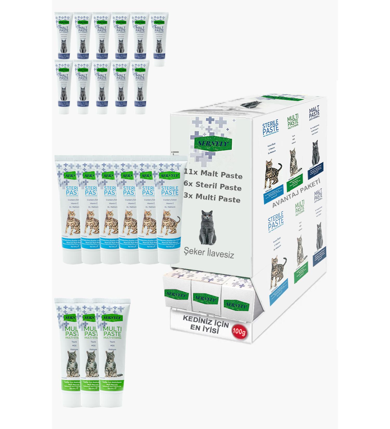 Sernely Cat Malt Advantageous Package (Malt Paste 11x100gr Sterile Paste 6x100gr Multi Paste 3x100gr)-601