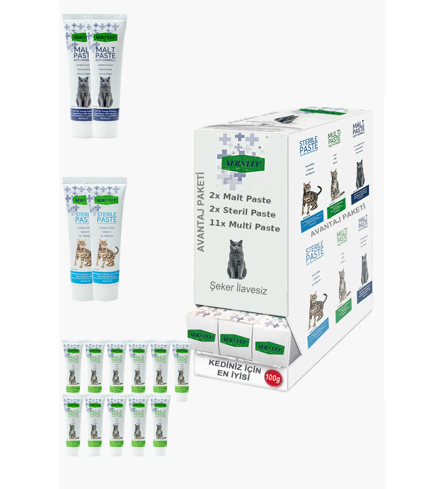 Sernely Cat Malt Advantageous Package (Multi Paste 11x100gr Sterile Paste 2x100gr Malt Paste 2x100gr)-624