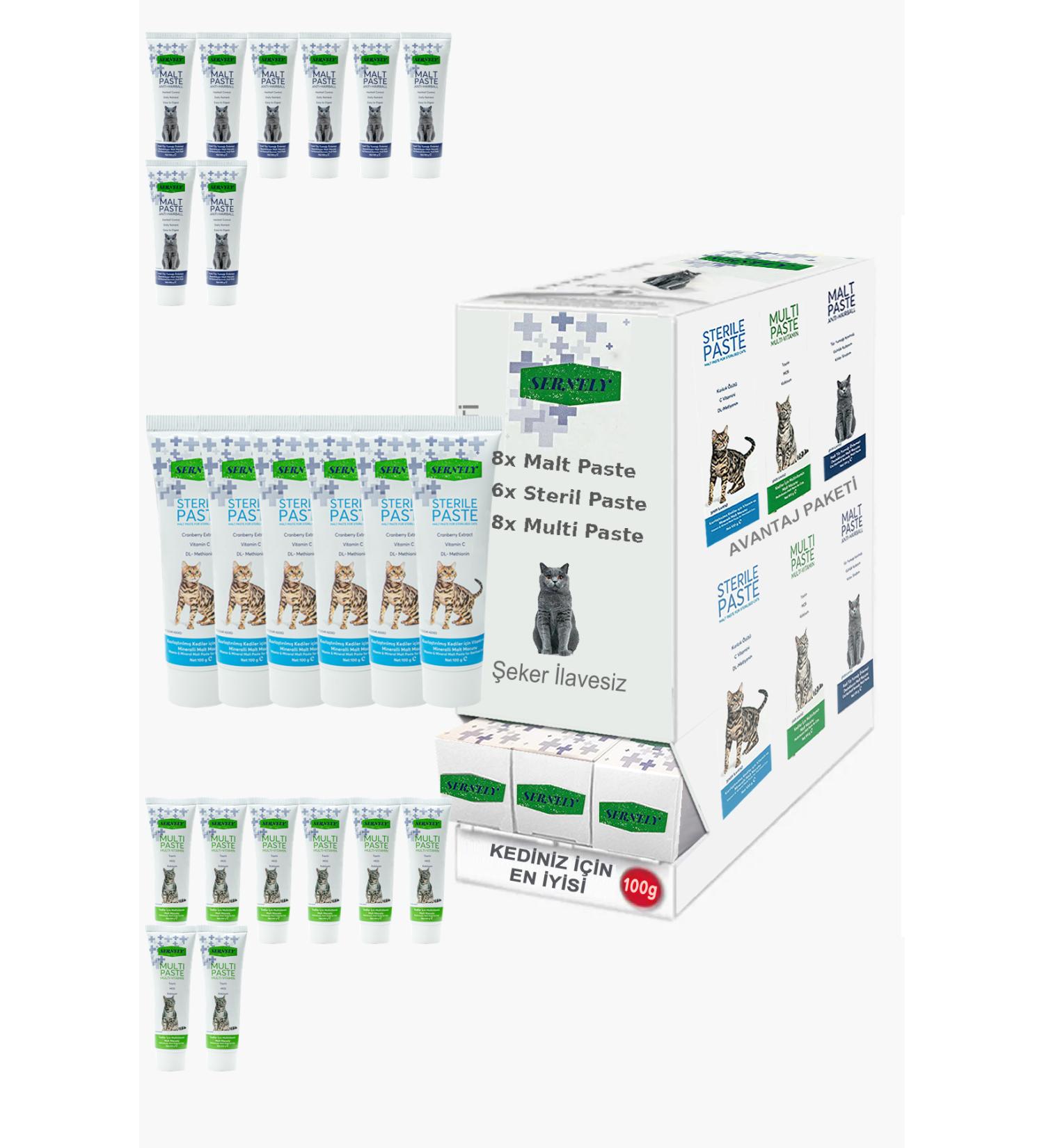Sernely Cat Malt Advantageous Package (Multi Paste 8x100gr Malt Paste 8x100gr Sterile Paste 6x100gr)-1235