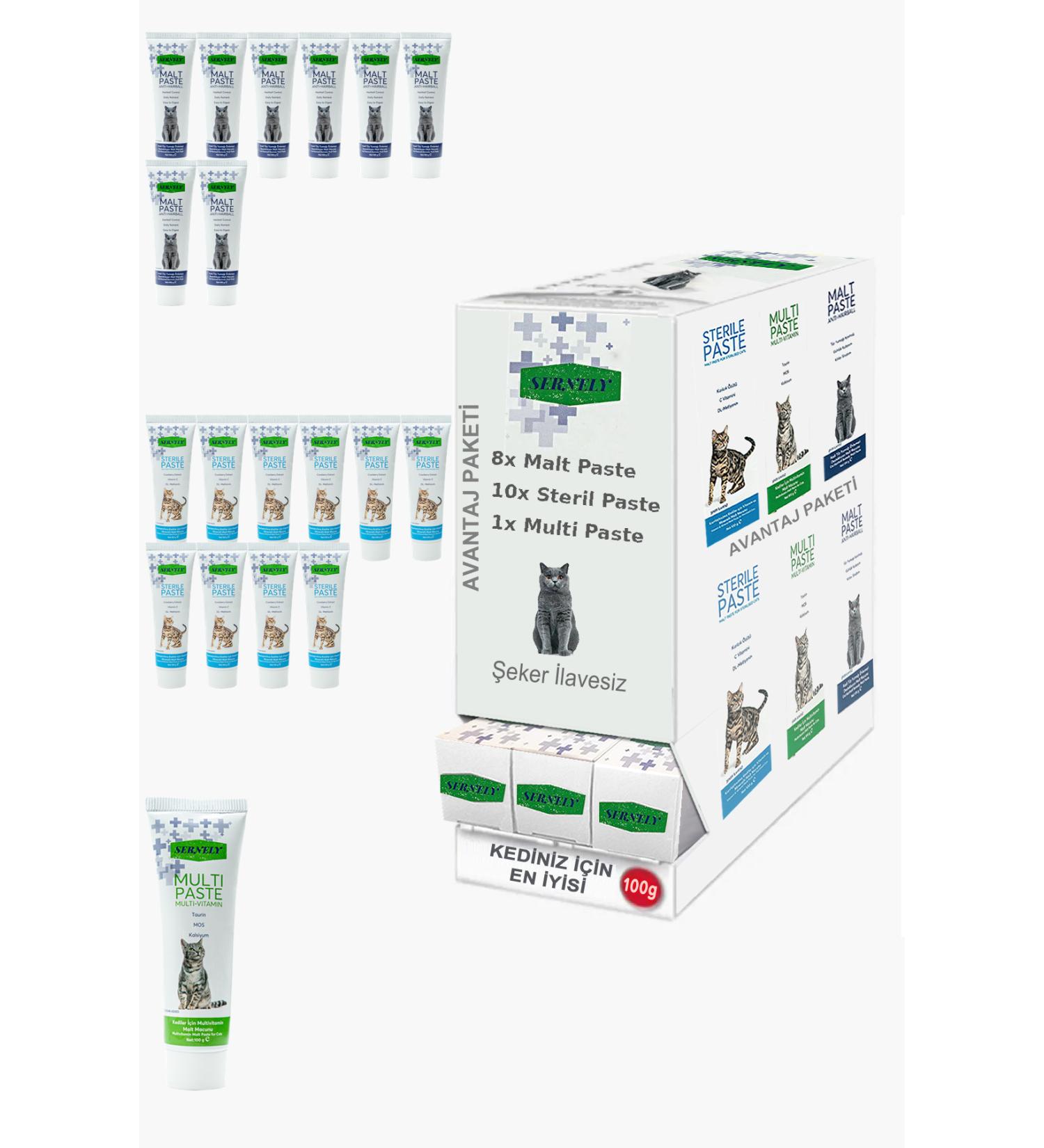 Sernely Cat Malt Advantageous Package (Sterile Paste 10x100gr Malt Paste 8x100gr Multi Paste 1x100gr)-977